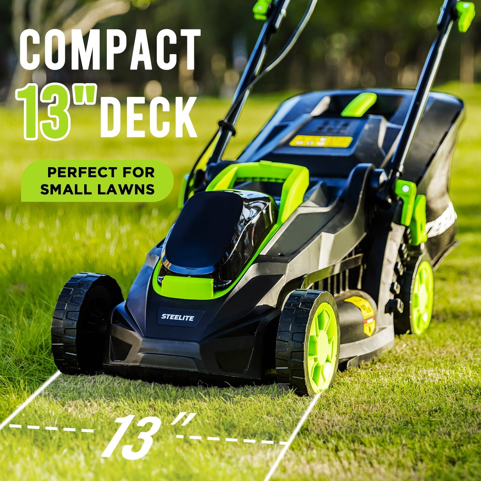 Steelite 13in Electric Cordless Lawn Mower with Brushless Motor & 4.0Ah Battery