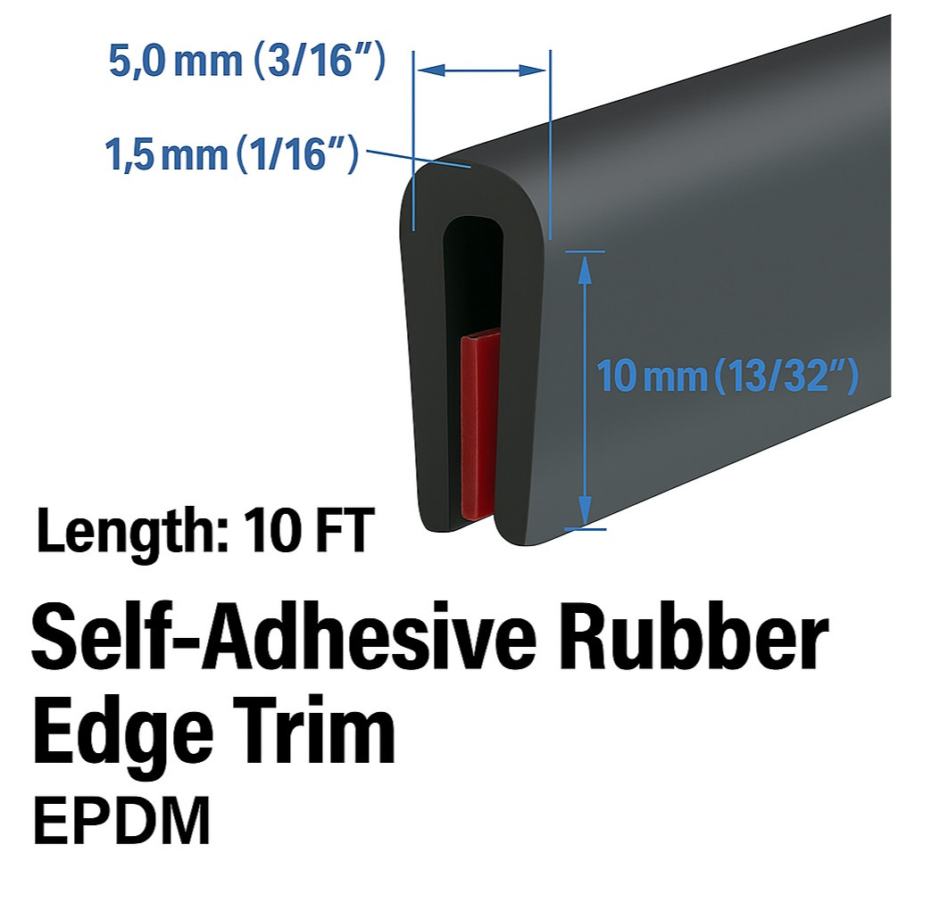 Rubber Edge Trim U Channel Self Adhesive 10FT Black EPDM Seal 1/16" Car Door