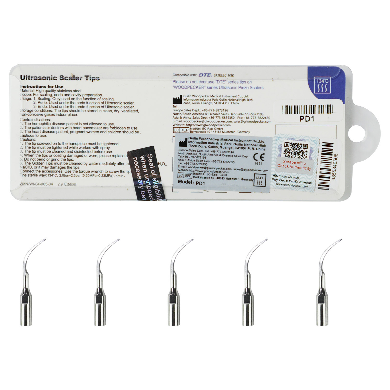 Woodpecker DTE Dental Ultrasonic Scaler Scaling Endo Perio Tips E ED G GD P PD