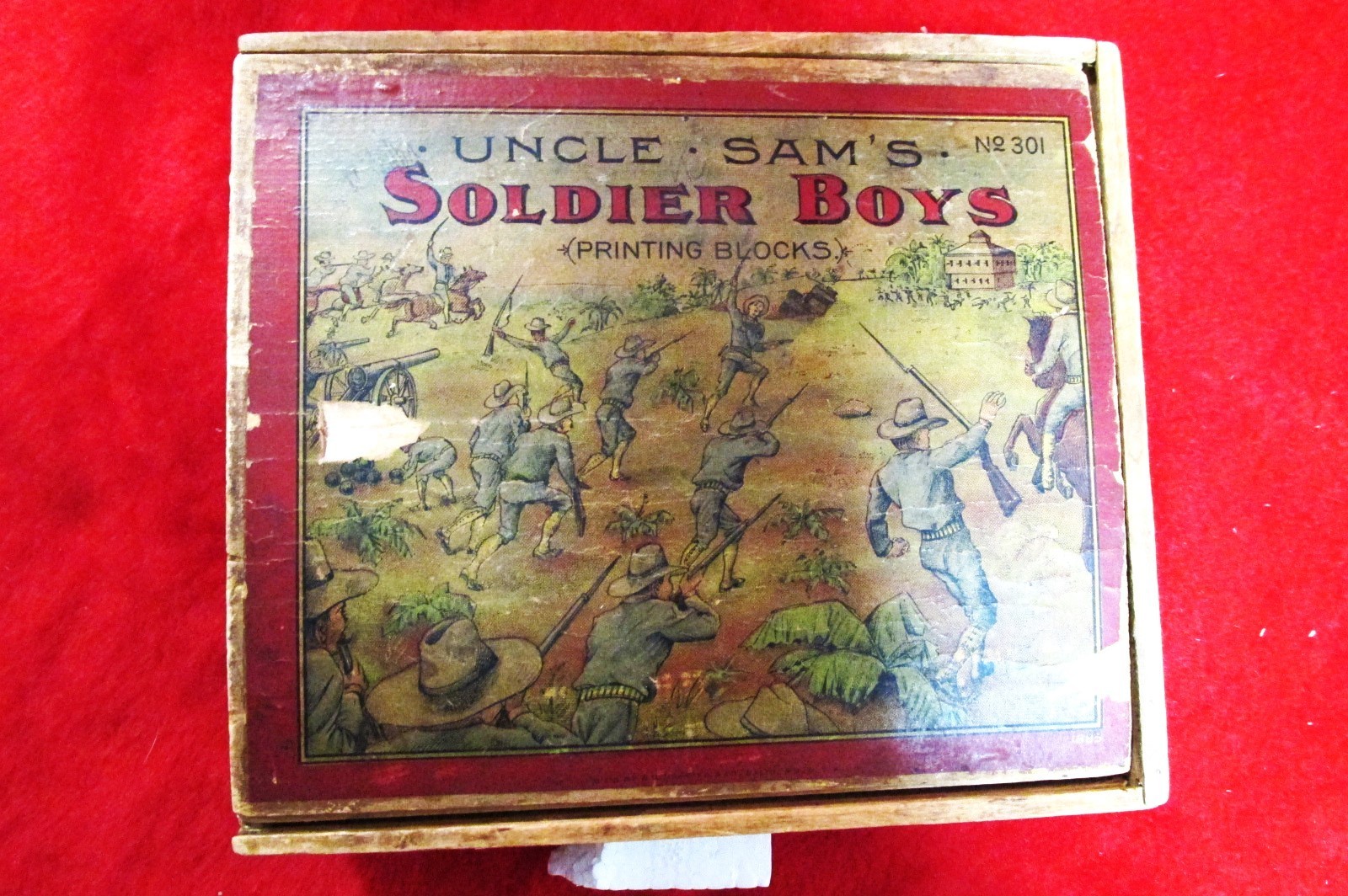 c1898 Ex-Rare Military Museum Uncle Sam's Soldier Boys Pr. Blocks, San Juan Hill