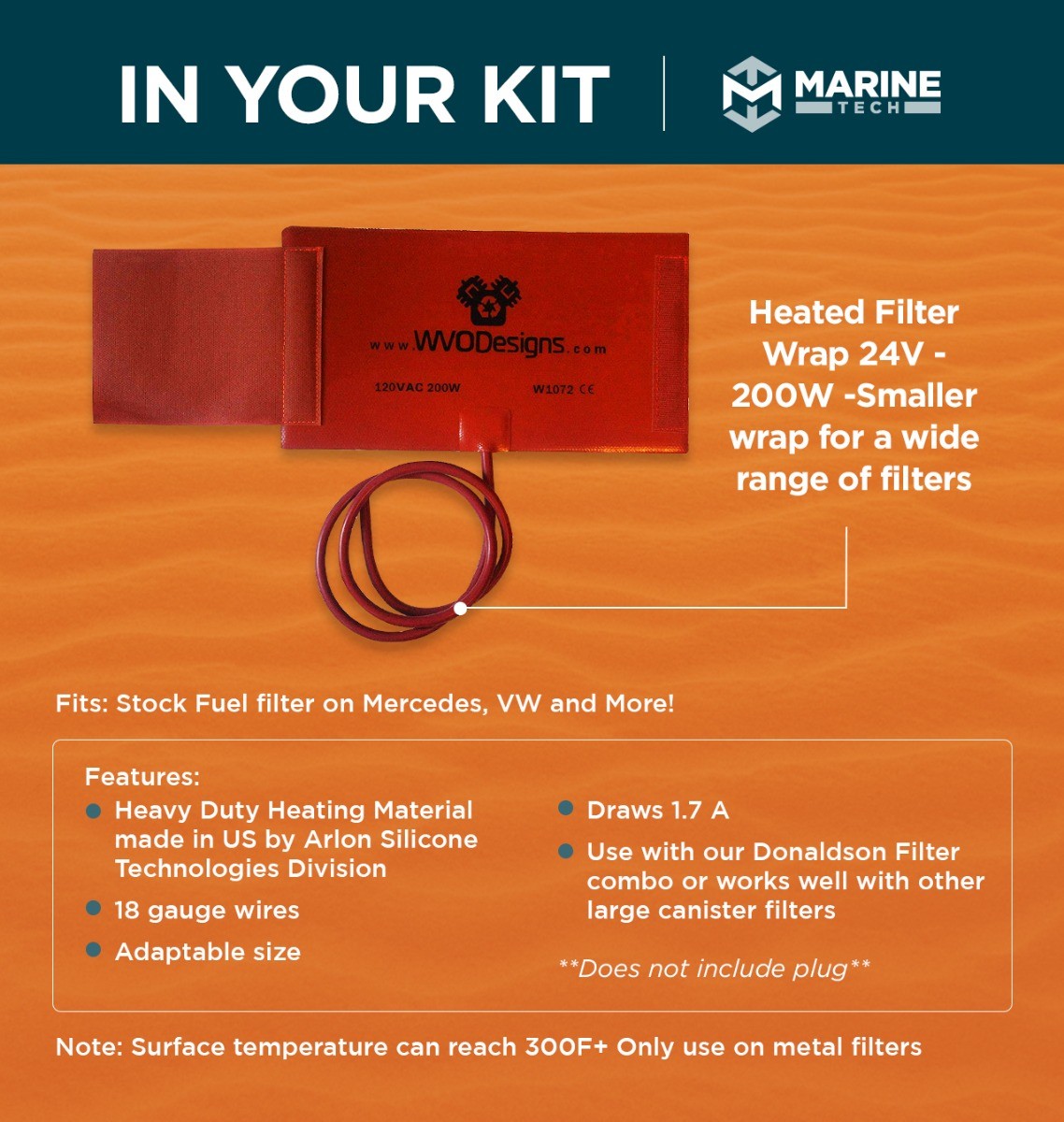 Fuel Filter Heater Wrap 200W 120V - Large