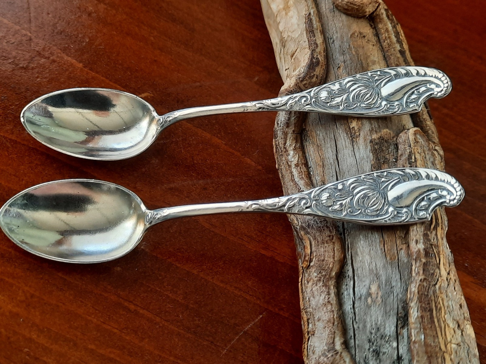 Pair Sterling Wood & Hughes Unknown Chrysanthemum Pattern Demitasse, No Mono