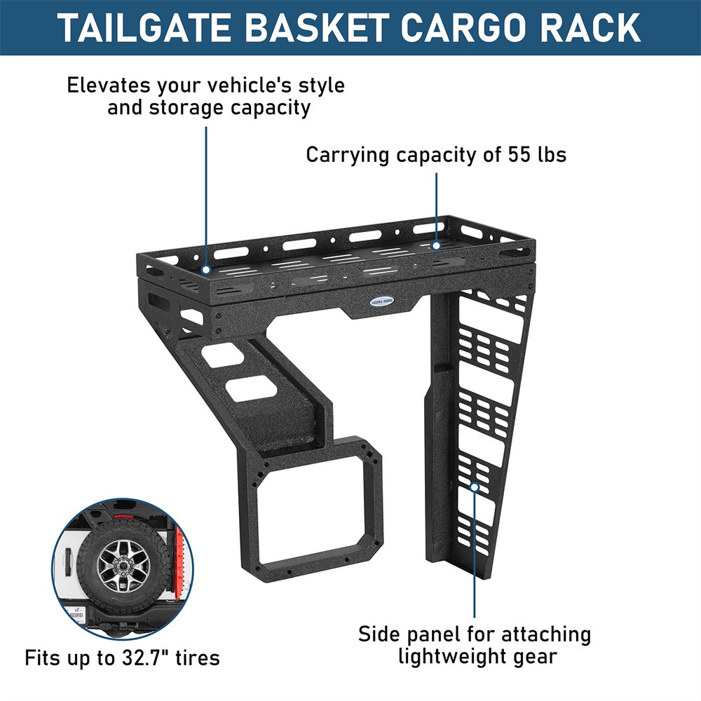 Hooke Road Tailgate Basket Cargo Rack w/ Reinforced Hinge for 21-26 Ford Bronco