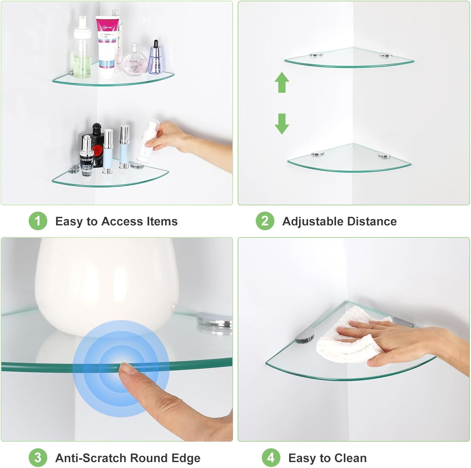 Glass Corner Shower Shelves, Tempered Floating Glass Shelves Wall Mount,