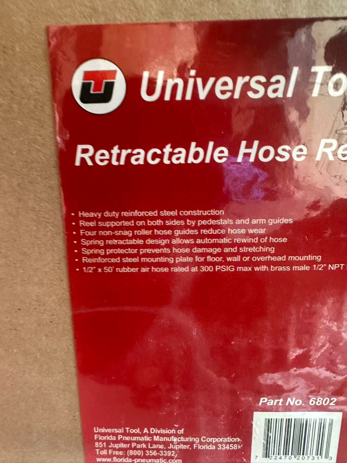 Universal Tools Retractable Hose Reel 1/2 in x 50 ft Air Hose
