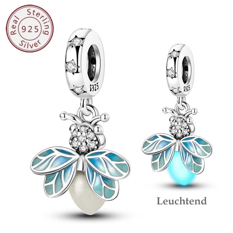 KUNSIR 925 Sterling Silver Charm Glow In The Dark Firefly Dangle Bracelet Charm