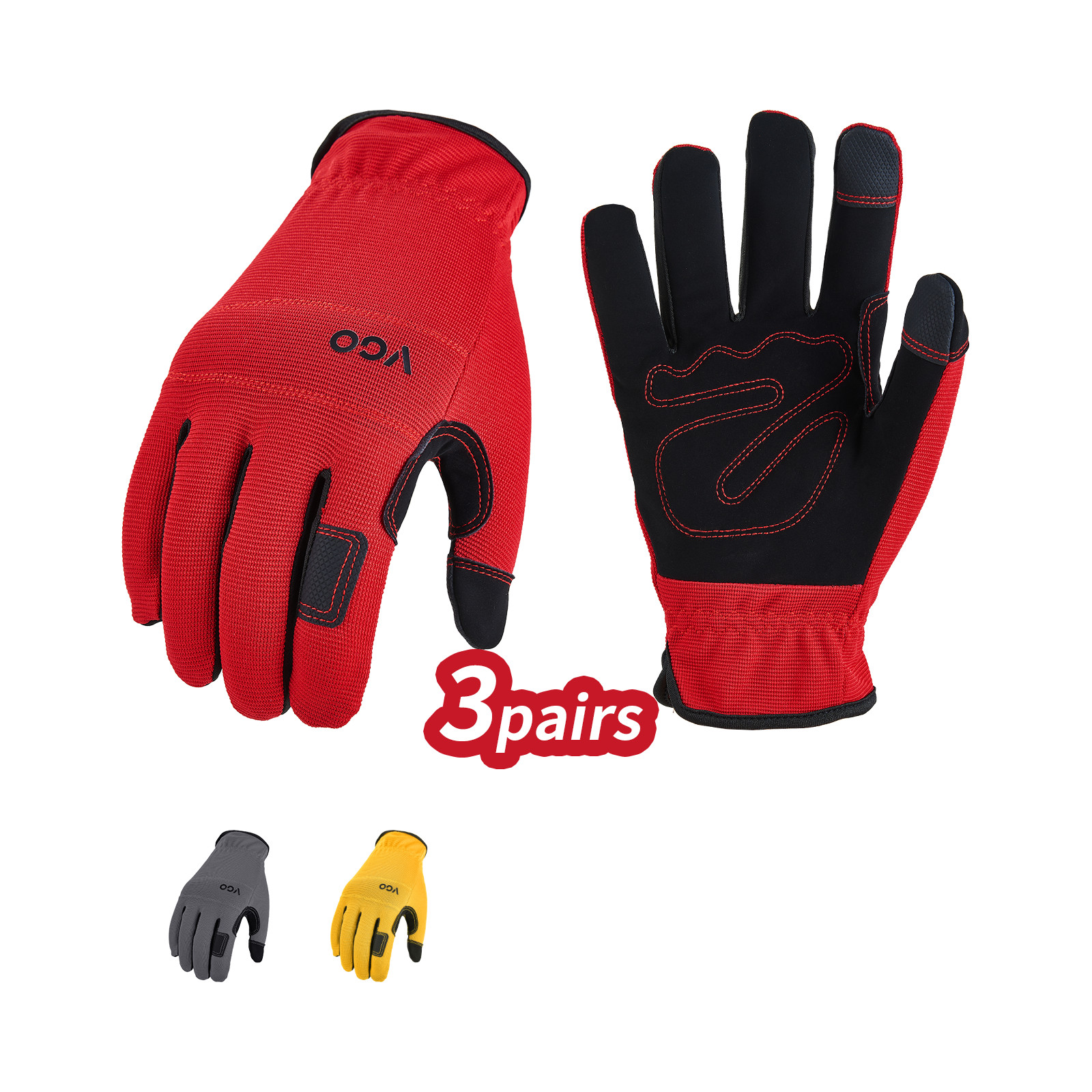 Vgo 1/3Pairs Synthetic Leather Work Gloves, Light duty Mechanic Gloves(NB7581)