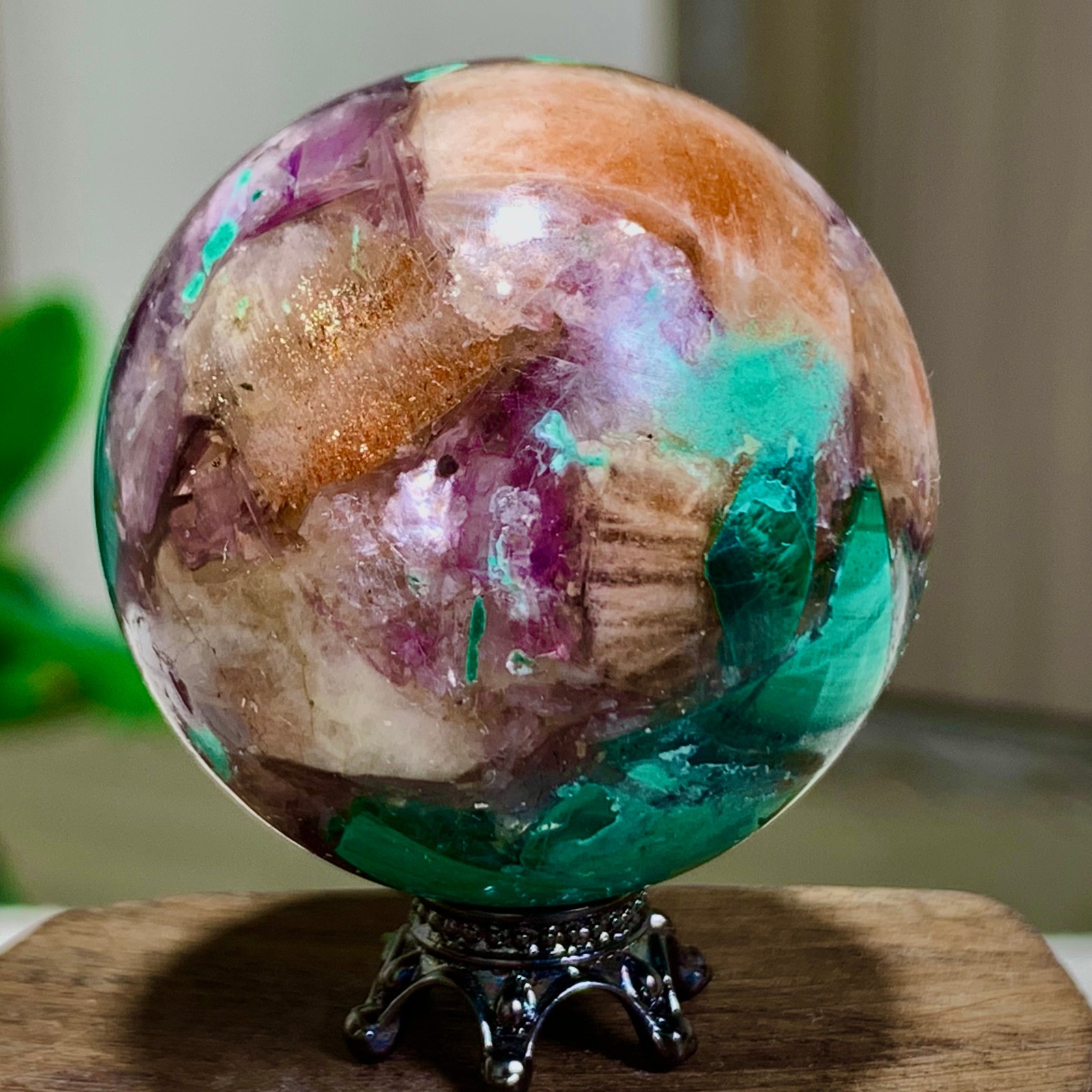 79G Newly discovered rare malachite purple mica symbiotic sphere restoration