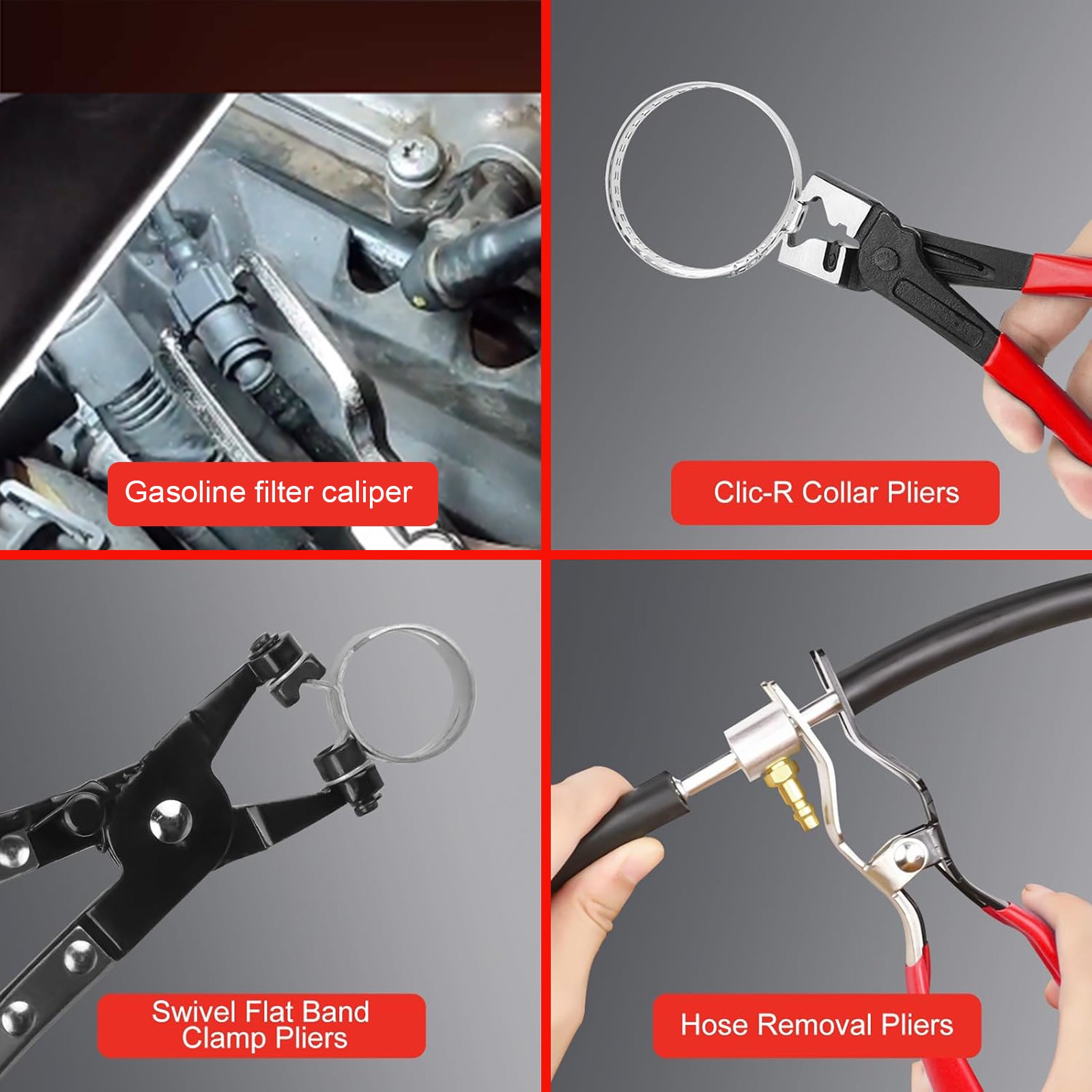 4pcs Hose Clamp Pliers Set Fuel Oil Pipe Removal Tool Car Repair