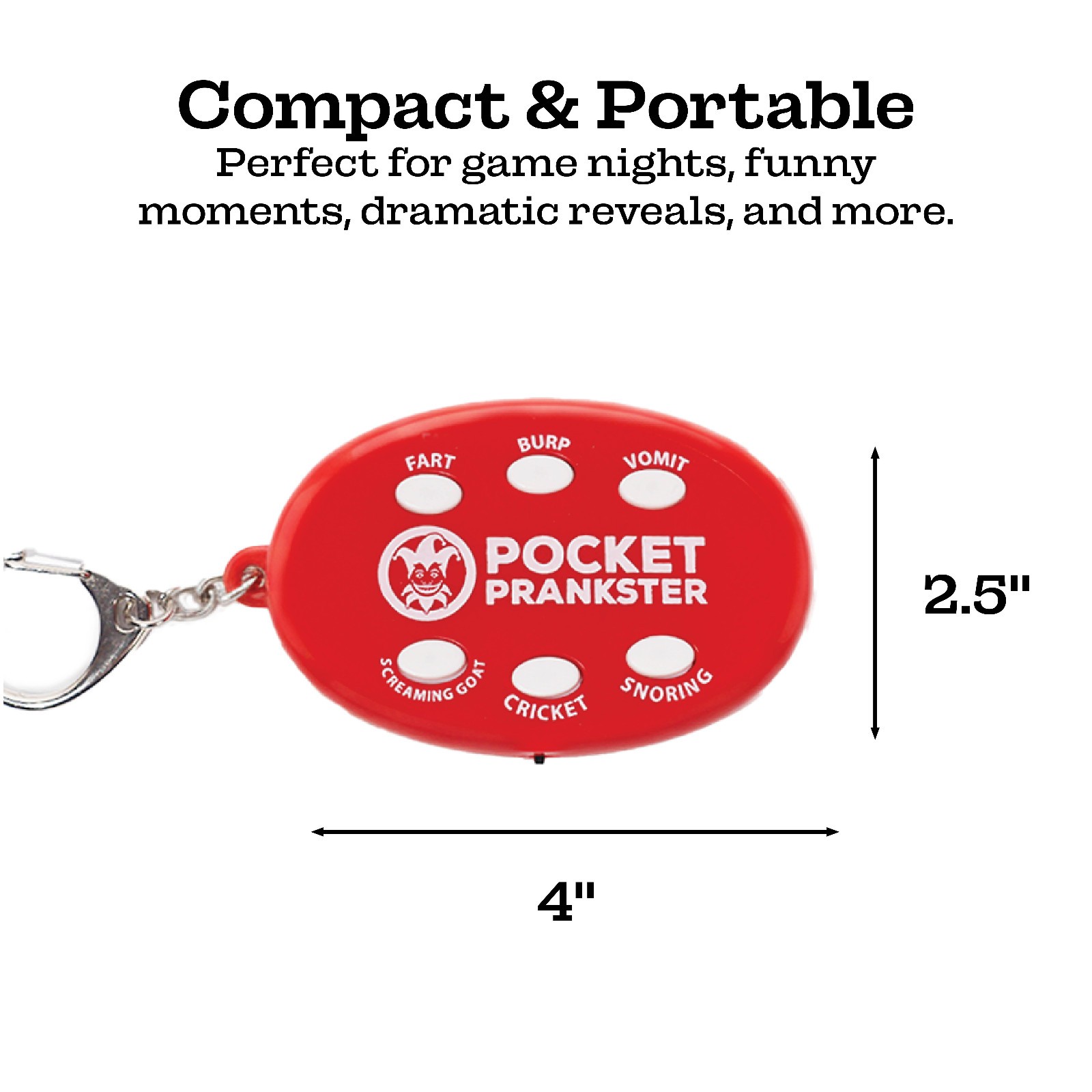 Pocket Prankster Sound Keychain with Fart, Burp, Vomit, Screaming Goat, Cricket,