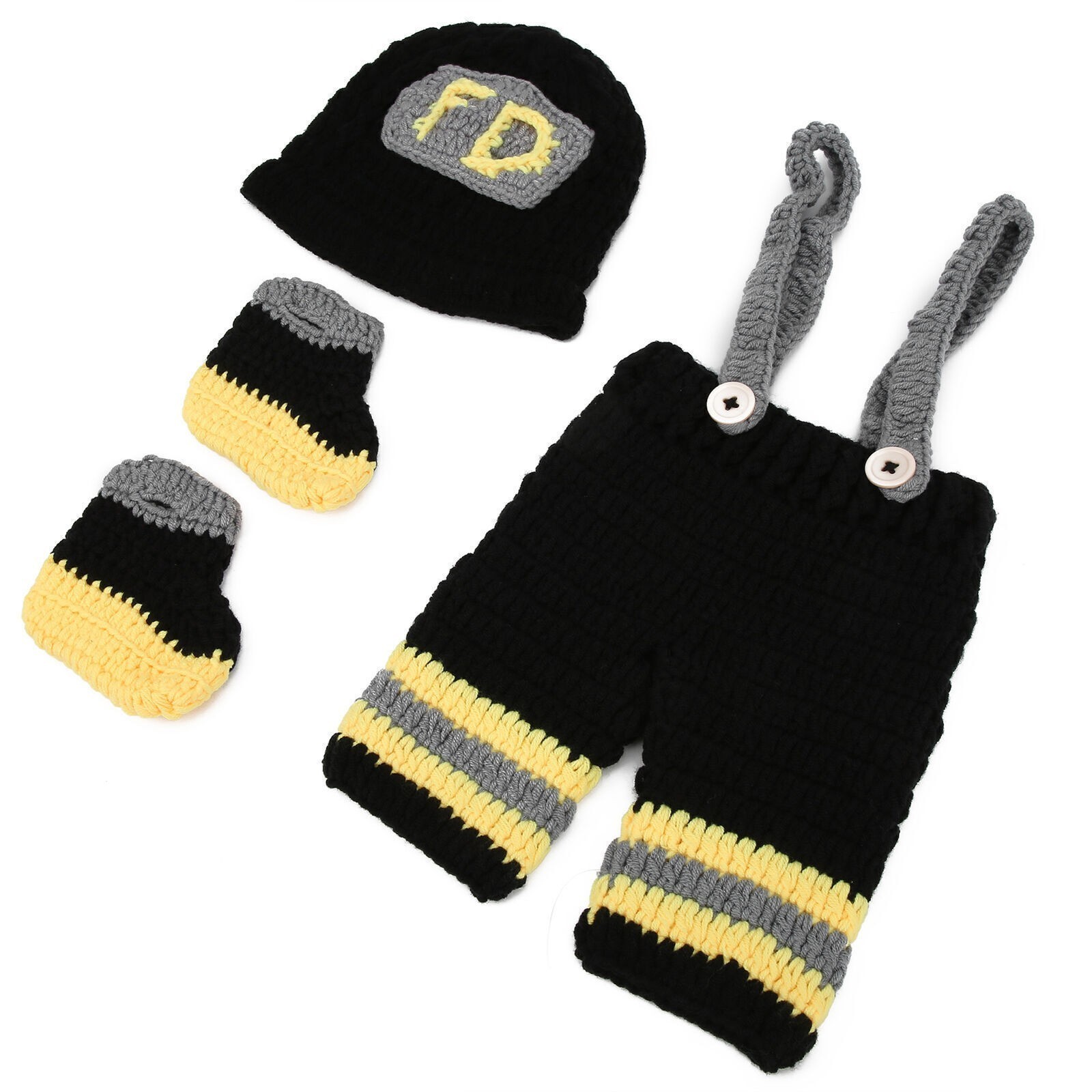 Baby Photography Props Fireman Hats Pants Outfit Crochet Hook Knitted Newborn