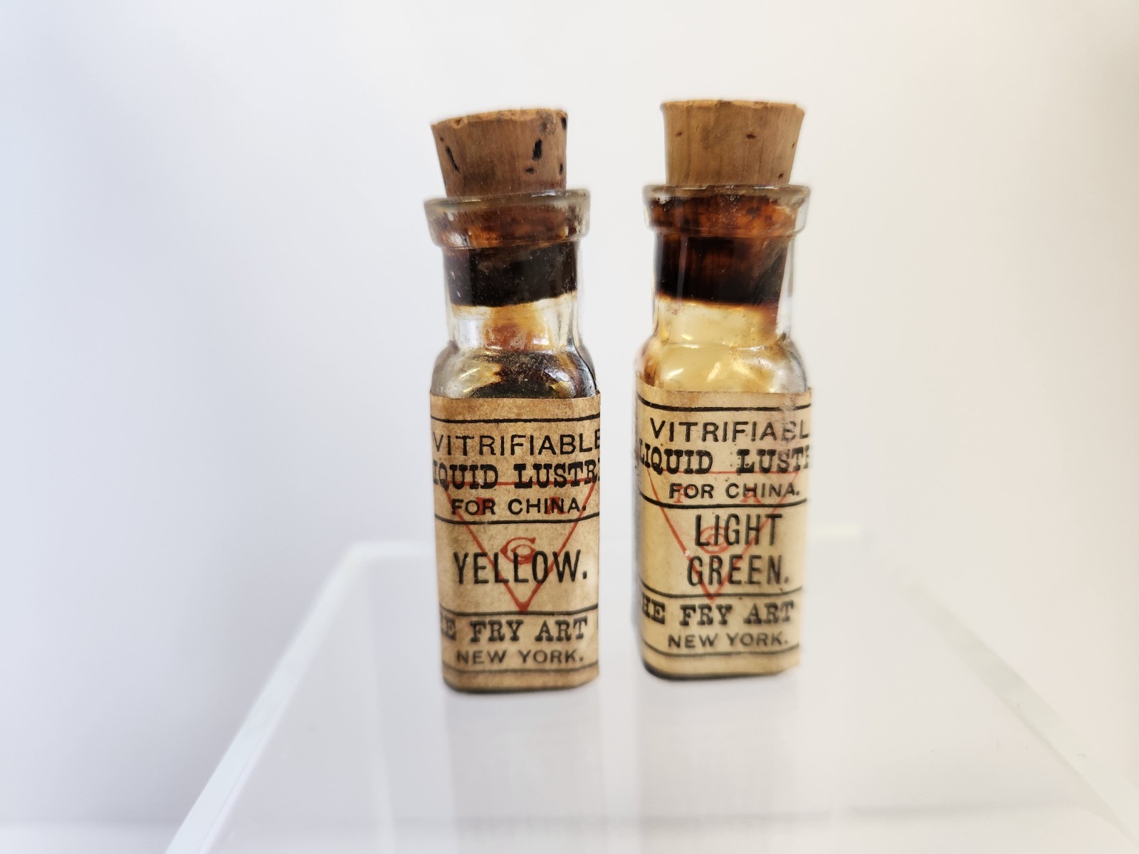 Antique The FRY ART CO New York Embossed Bottles With Labels Liquid Lustres