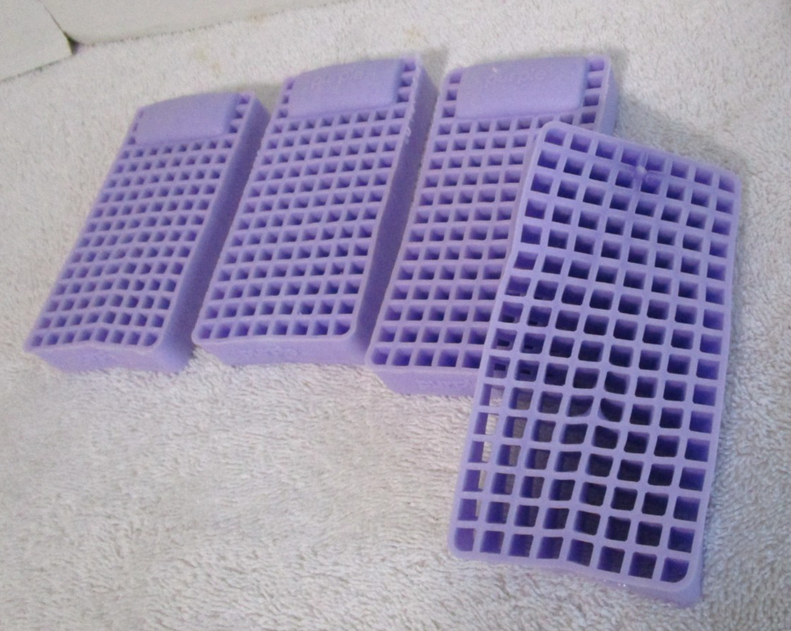 Lot Of 4 -Purple Mattress Collectible Squishy Sample. Rare 4 3/8 x 2.25"