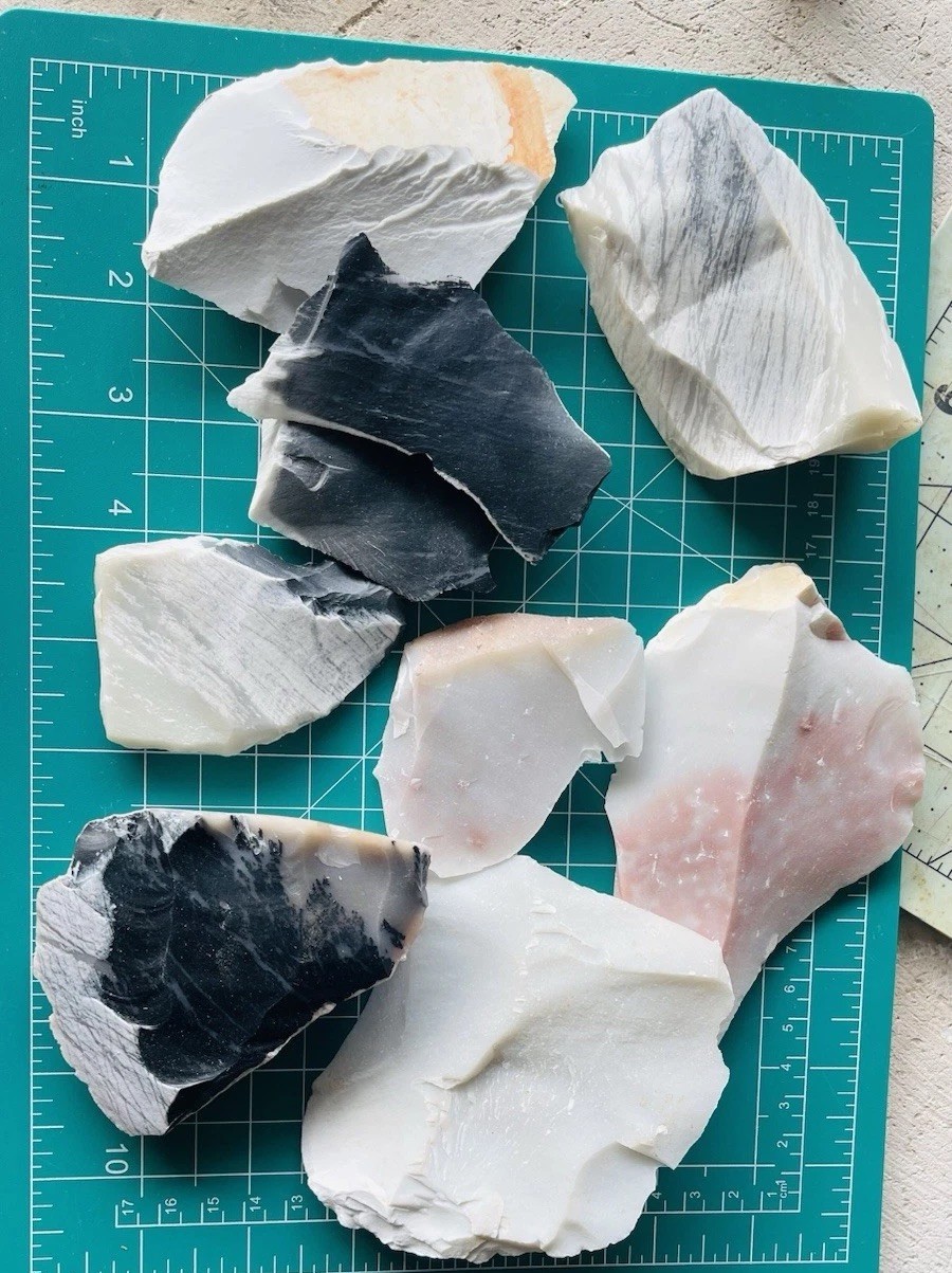 3 lbs Heat Treated Colored Nova Spalls Red, Black, Gray, & Pink Flint knapping
