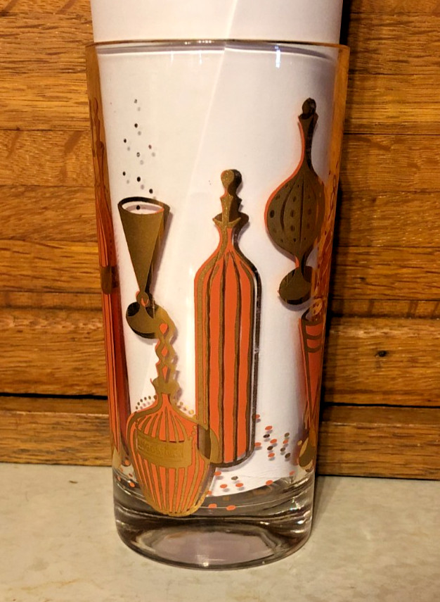 MCM Gay Fad Bordeaux Barware Highball Glasses 5.5” Set Of 8 in Carrier Caddy