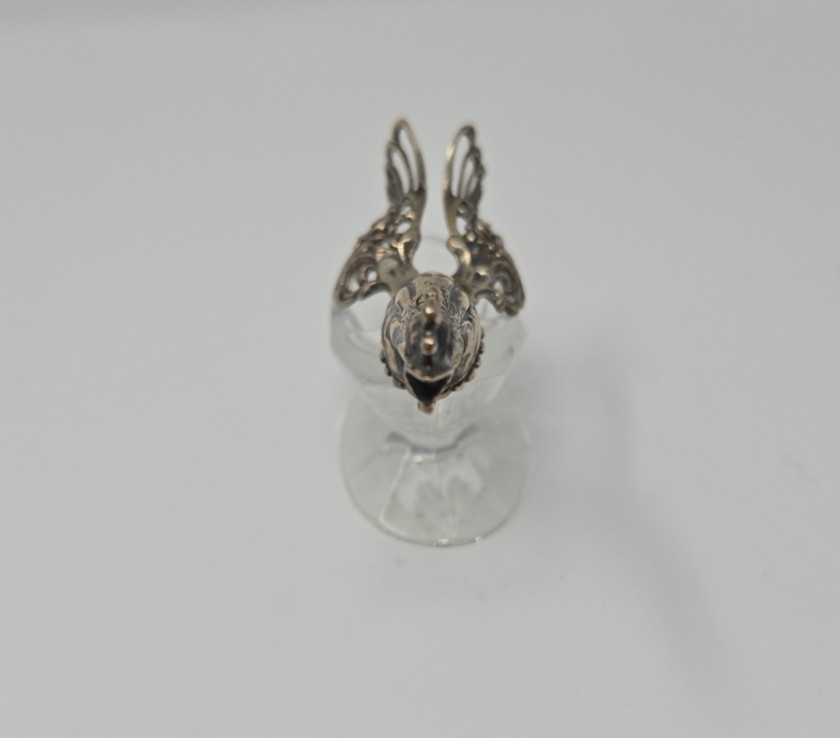 Antique German Sterling Silver 835 Crystal Fighting Rooster Salt Cellars Rare