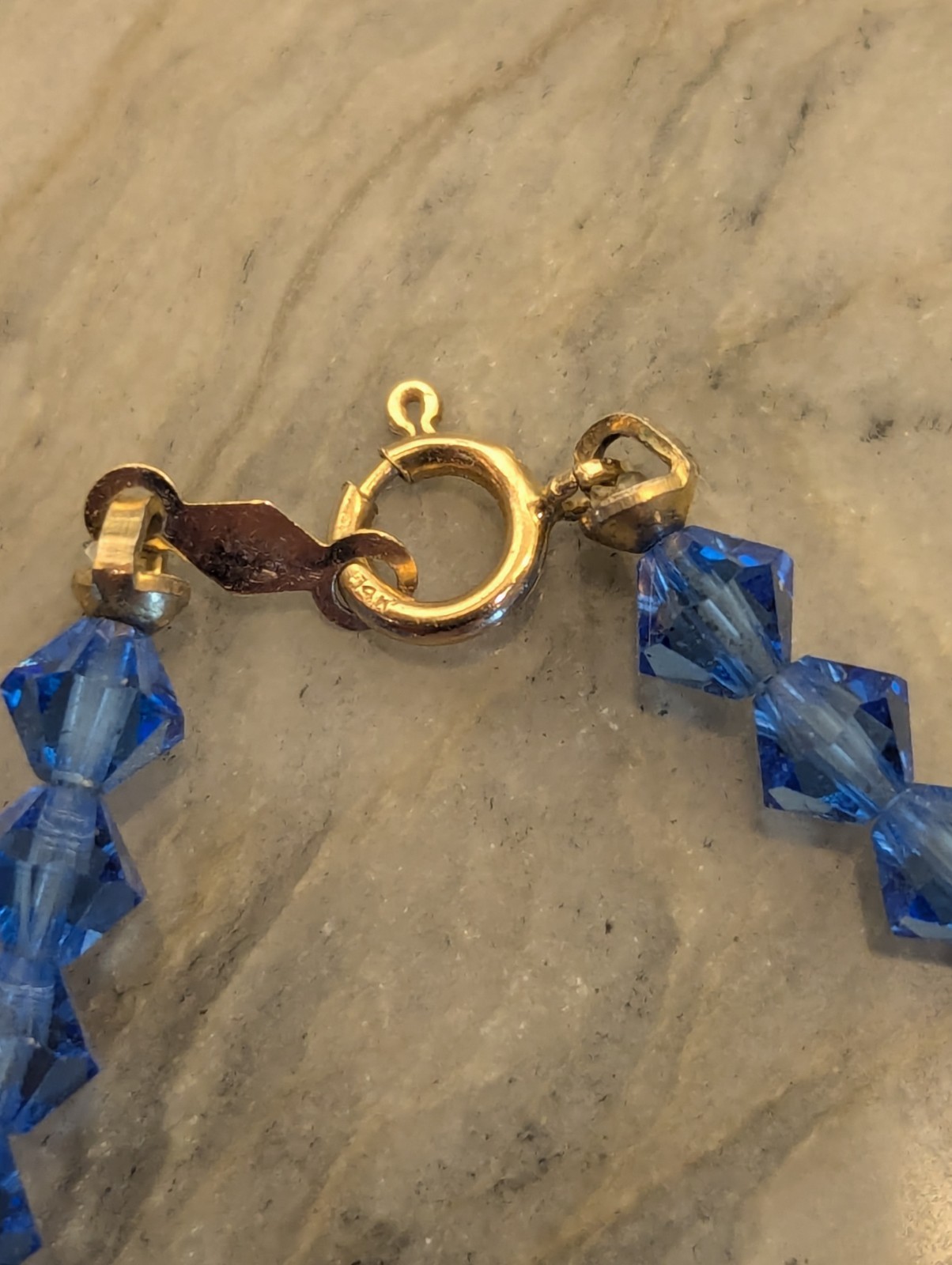 14k Gold Necklace,Bracelet & Earrings Set,Blue Lagoon Swarovski Crystal, Vtg