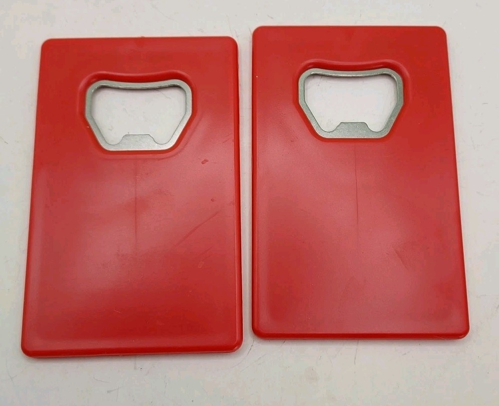 2 Budweiser Made In America W/flag Design Red Plastic Bottle Openers 3.25" Long