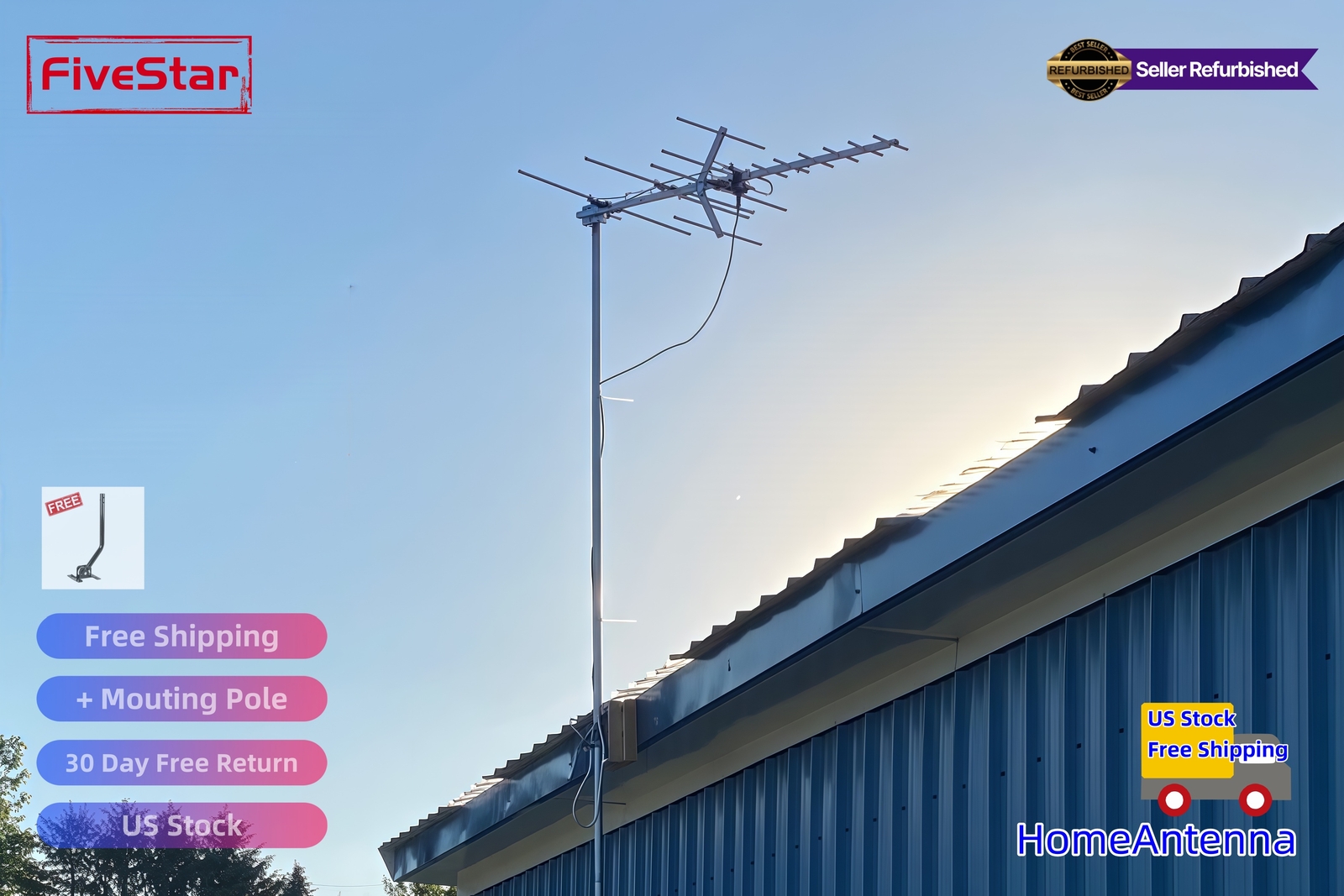 Yagi HD TV Antenna Attic or Roof Mount up to 200 Mile Range TV Antenna