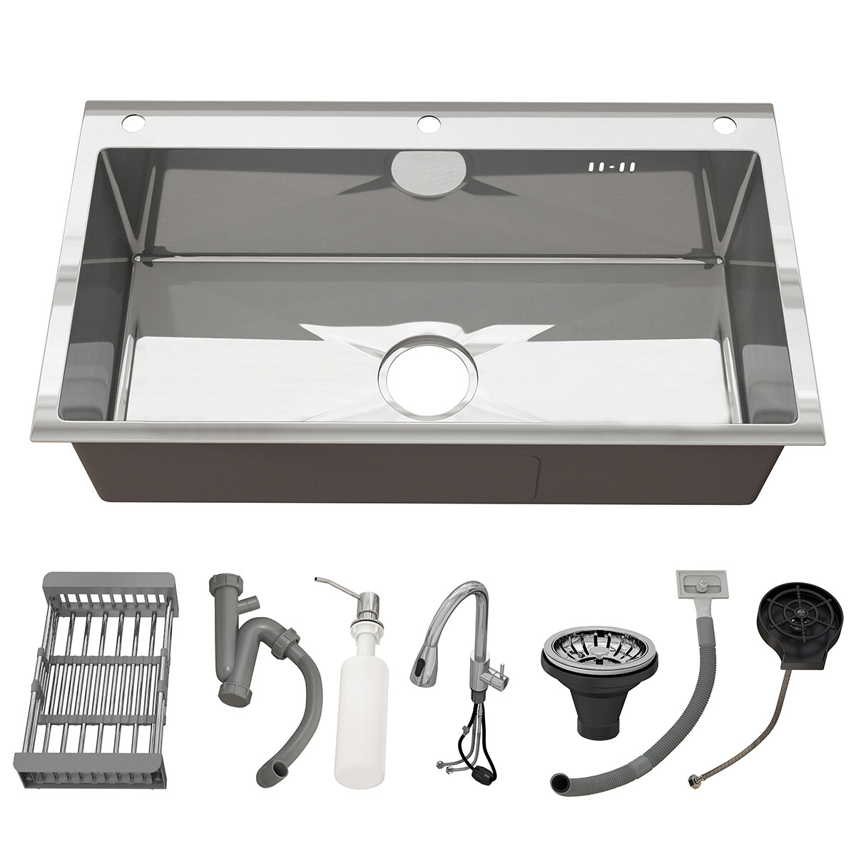 Kitchen Sink Drop In Stainless Steel Single Bowl Top Mount w/ Faucet 28"/30"/32"