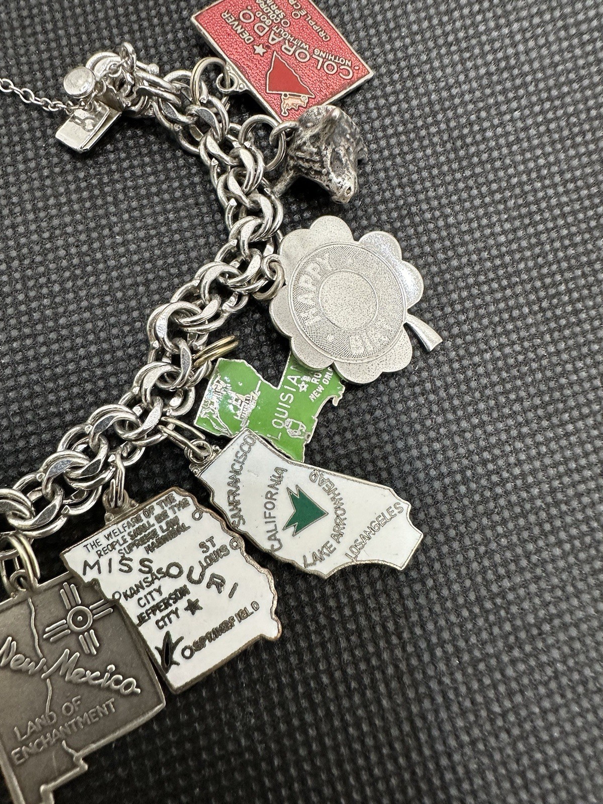 Vintage Sterling Silver Charm Bracelet Longhorns Wagon States 1960’s