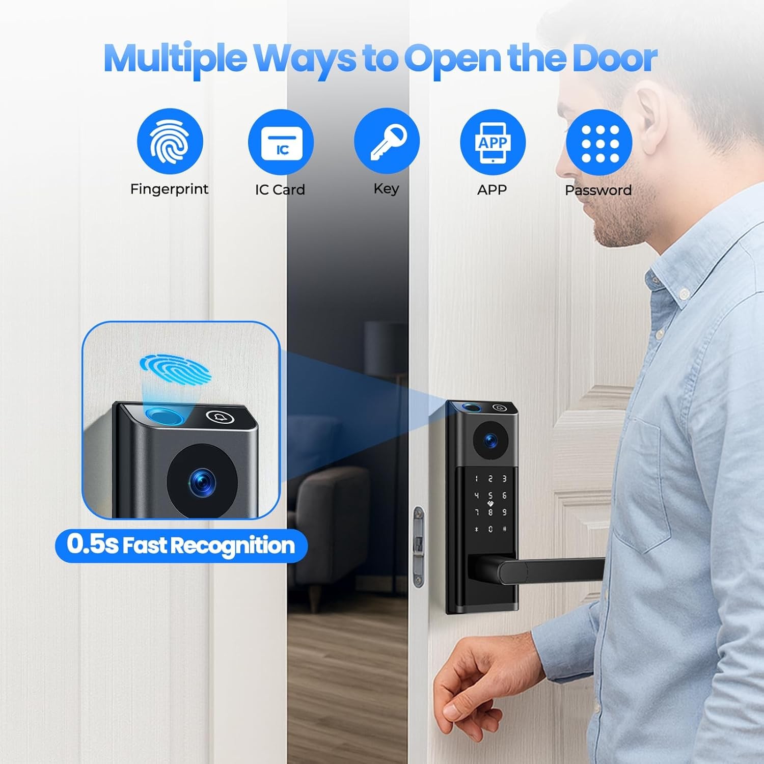 WiFi Video Smart Lock with Camera & Doorbell Keyless Entry Handle for Front Door