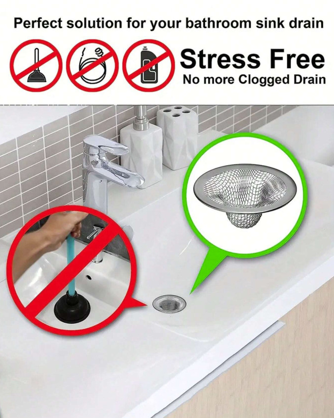 6pcs Stainless Steel Sink Strainer - Mesh Drain & Hair Catcher for Bathroom