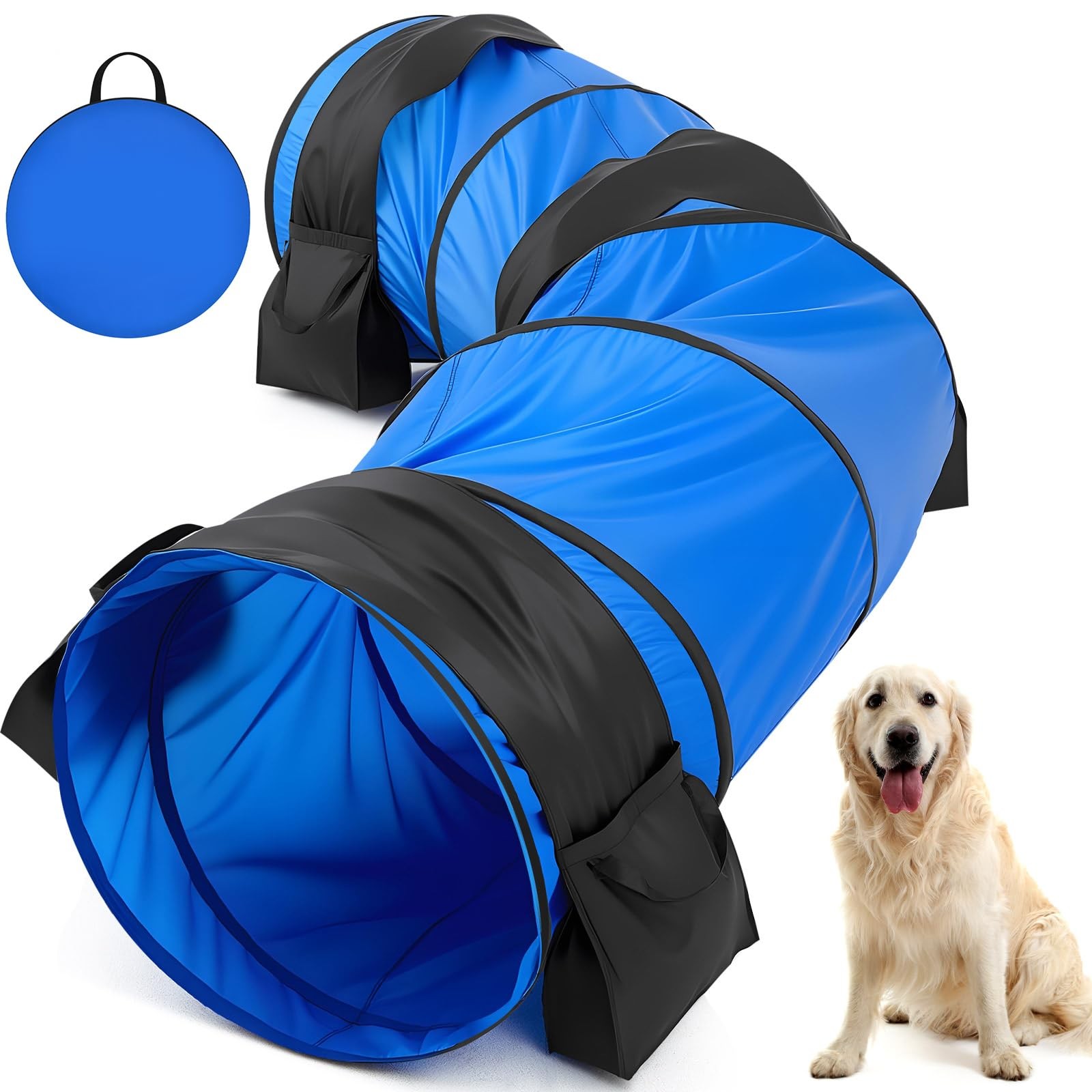 28 in 10 Foot Blue Extra Large Dog Agility Tunnel with Sandbags Dogs Agility ...