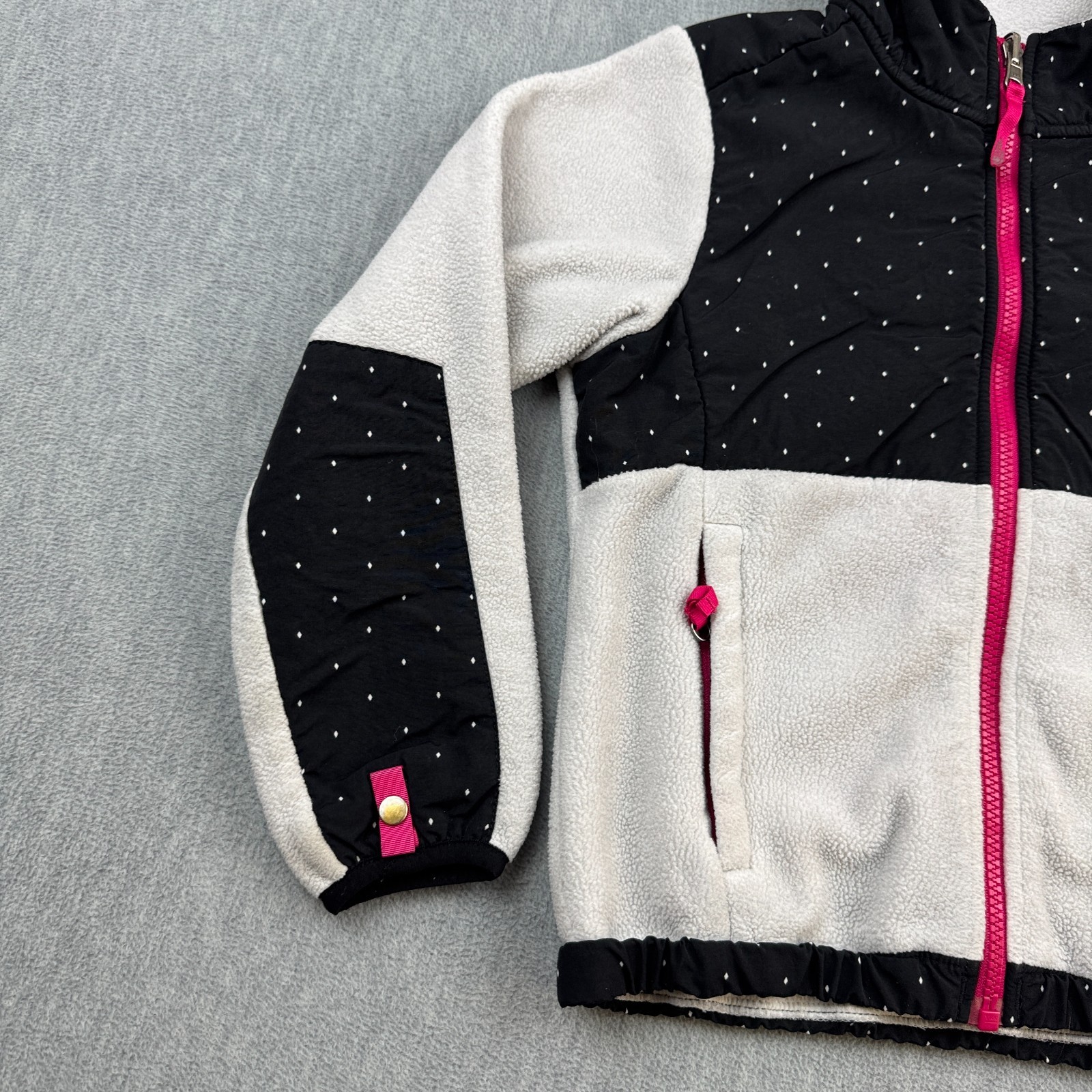 The North Face Jacket Teen Girls XS 6 Black White Denali Hooded Diamond Fleece