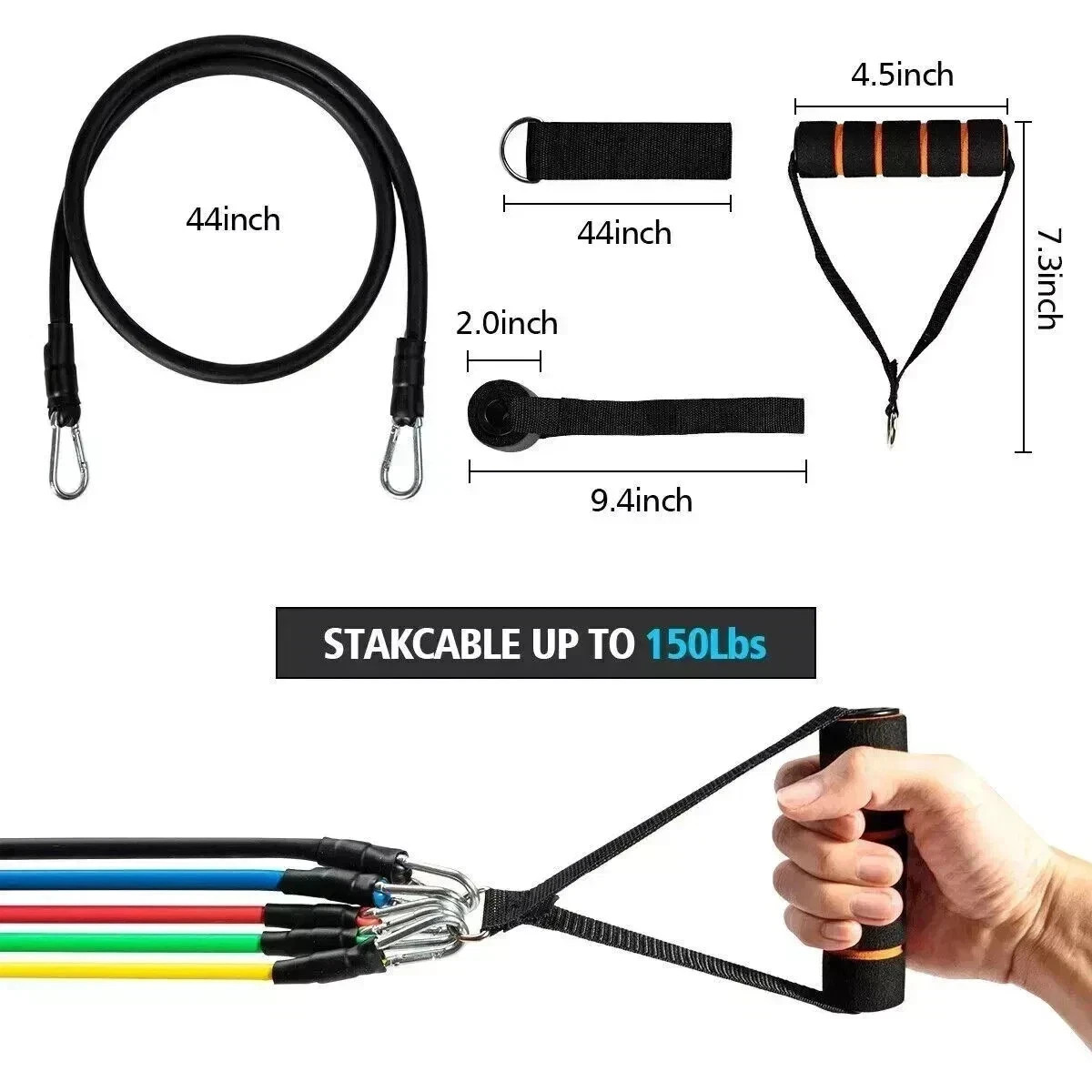 12 PCS Resistance Band Set Yoga Pilates Abs Exercise Fitness Tube Workout Bands