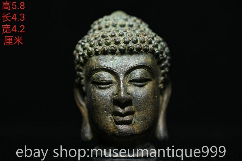 2.4" Old Chinese Bronze Ware Tang Dynasty Shakyamuni Buddha Head Statue