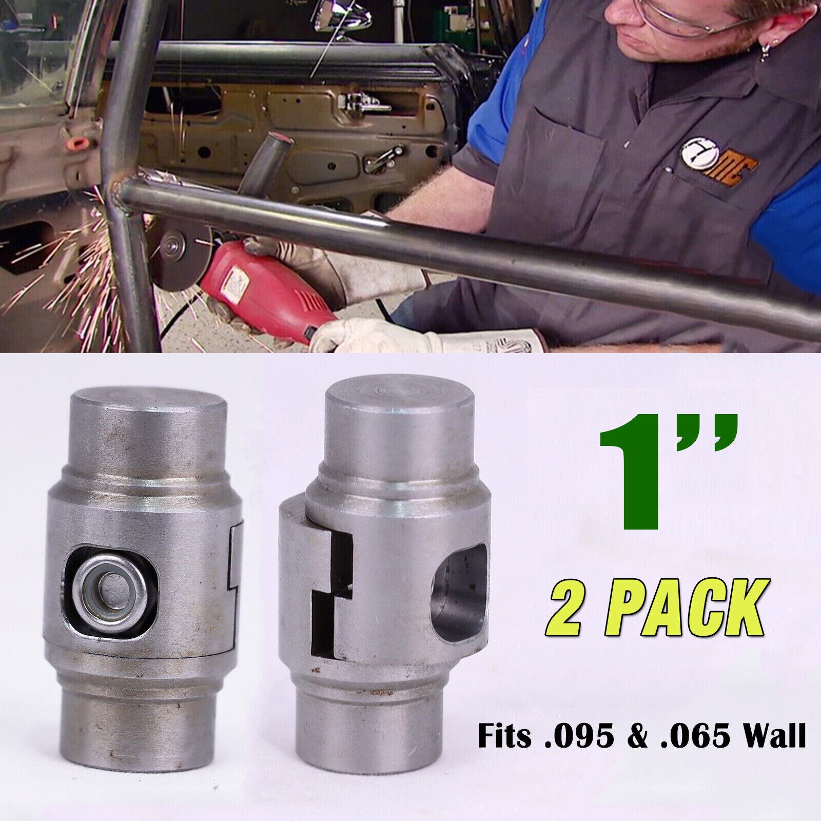 2PC 1" Weld In Tube Connector Adapter Roll Cage Bungs For .095 & .065 Wall Steel