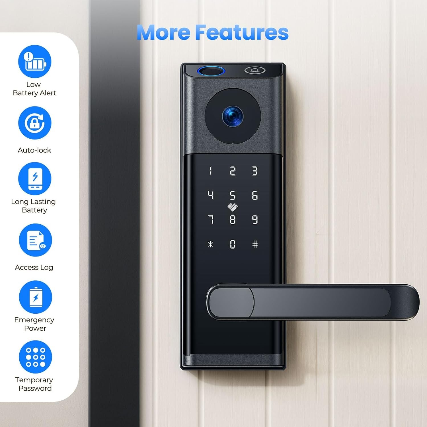 WiFi Video Smart Lock with Camera & Doorbell Keyless Entry Handle for Front Door