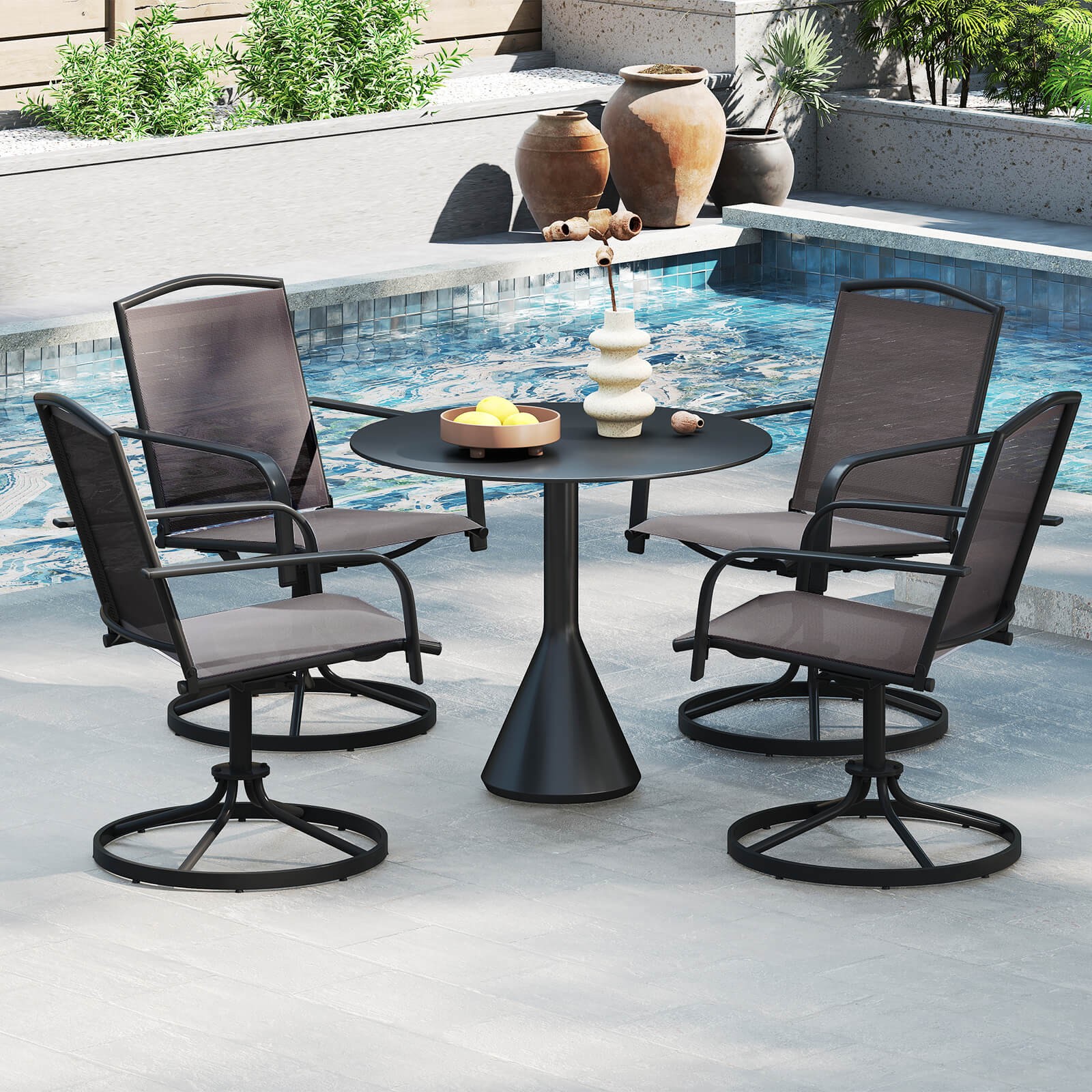 Patio Swivel Chairs Set of 2 w/ High Back & Round Metal Base for Backyard