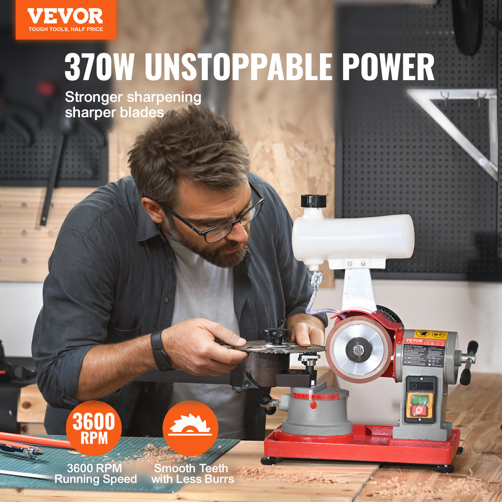 VEVOR Circular Saw Blade Sharpener Grinder 370W 3600RPM with Water Tank 5" Wheel