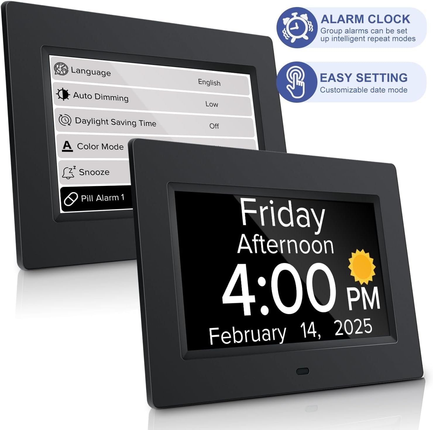 Digital Alarm Clock with Date and Day of Week for Dementia Seniors Multiple A...