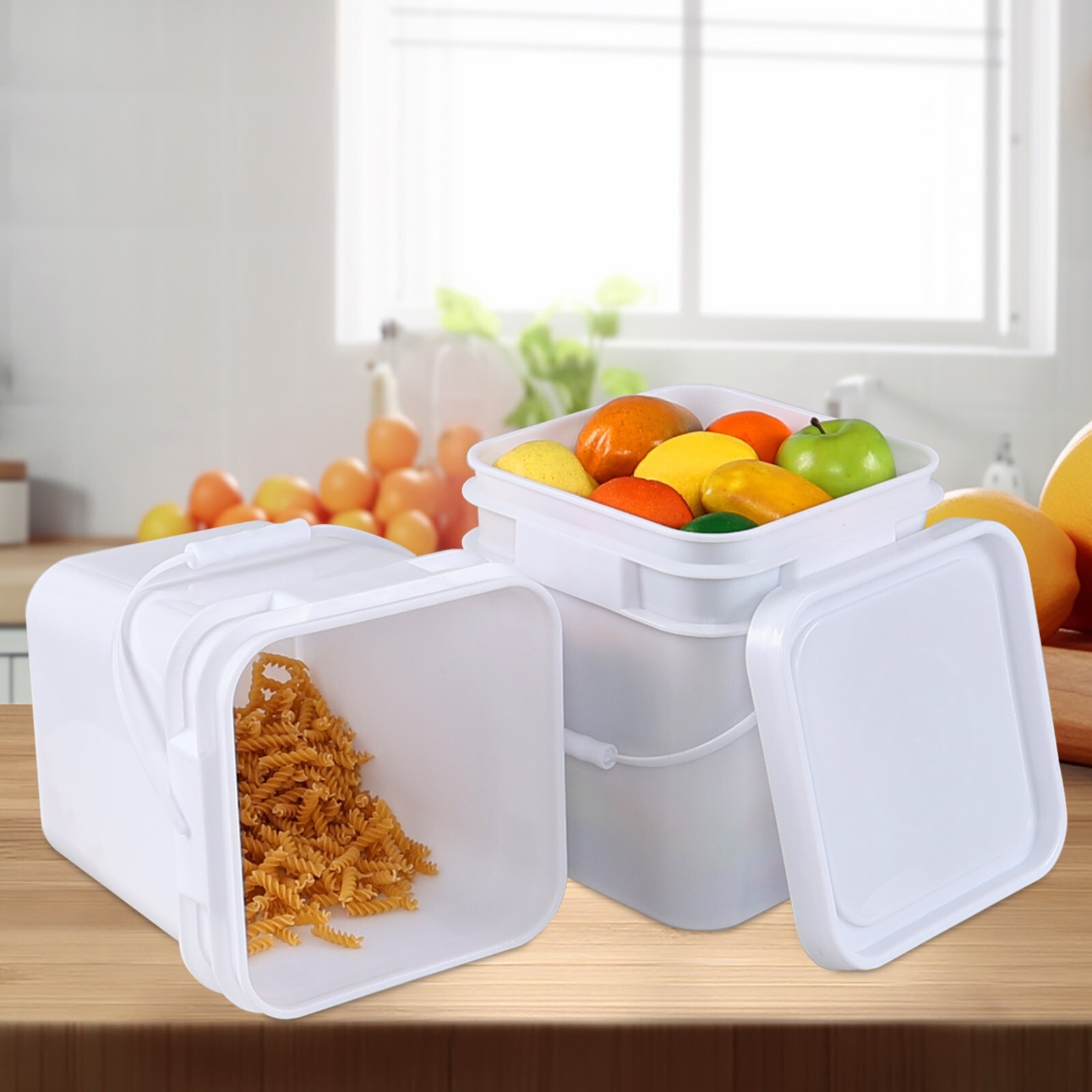 4-Pack 3 Gallon Square Food Grade Plastic Bucket Pail with Sealed Lid and Handle