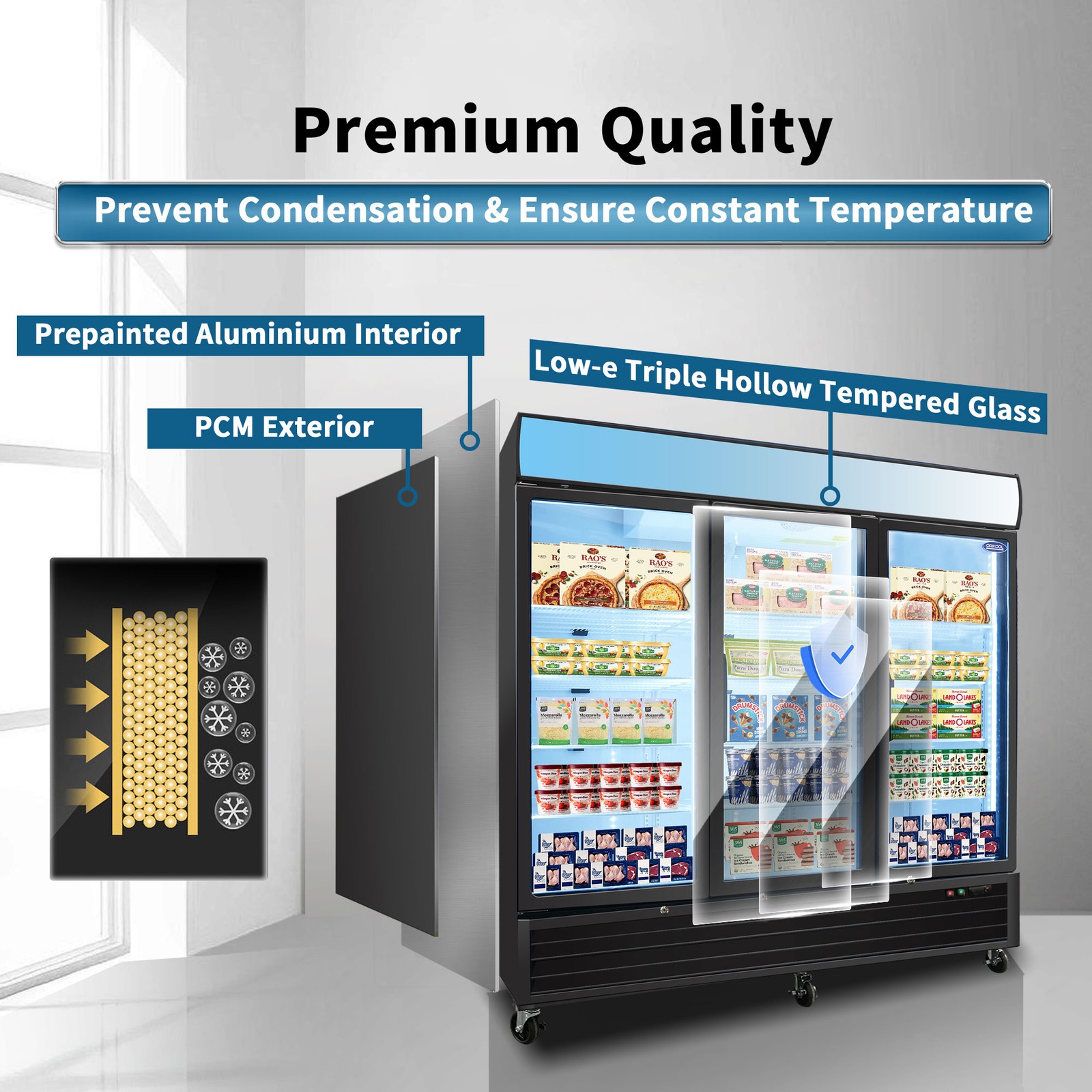 70 cu.ft Commercial Freezer Glass 3 Door Merchandiser Reach-In Display Freezer