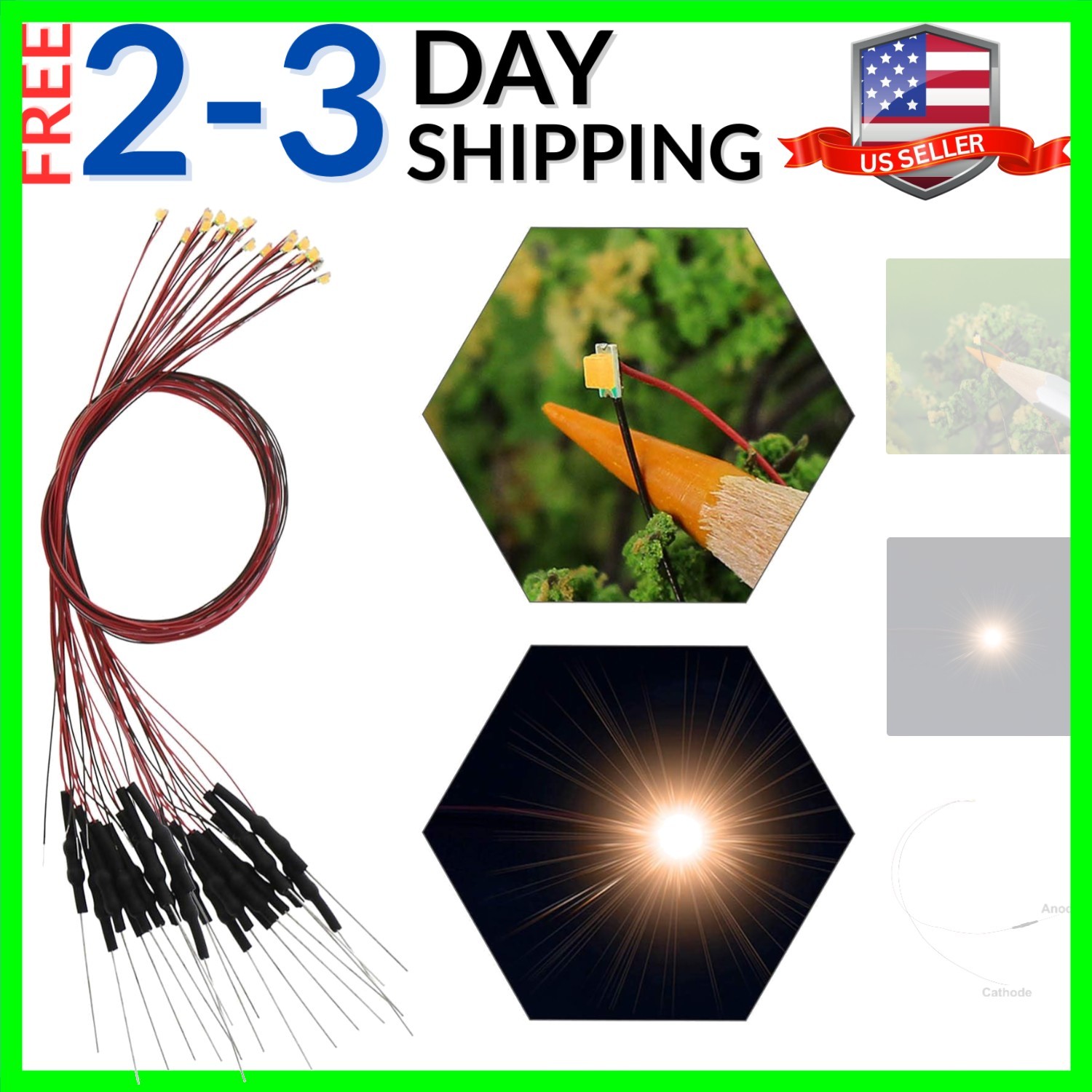 20pcs Pre-Wired 0805 Warm White SMD LED Light Emitting Diode 12V Micro Litz W...