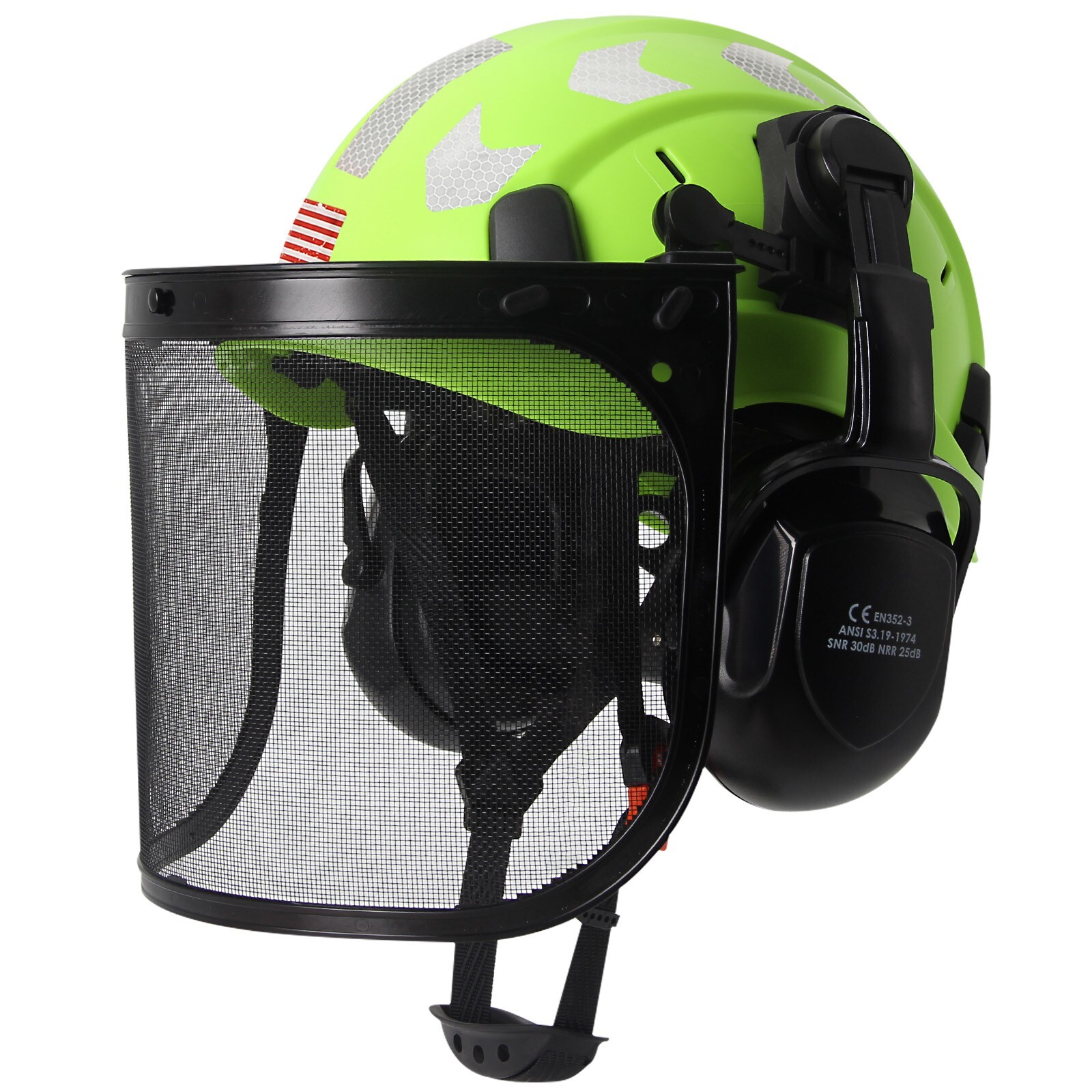 Forestry Safety Helmet Chainsaw Hat with Mesh Shield Earmuffs Reflective Sticker