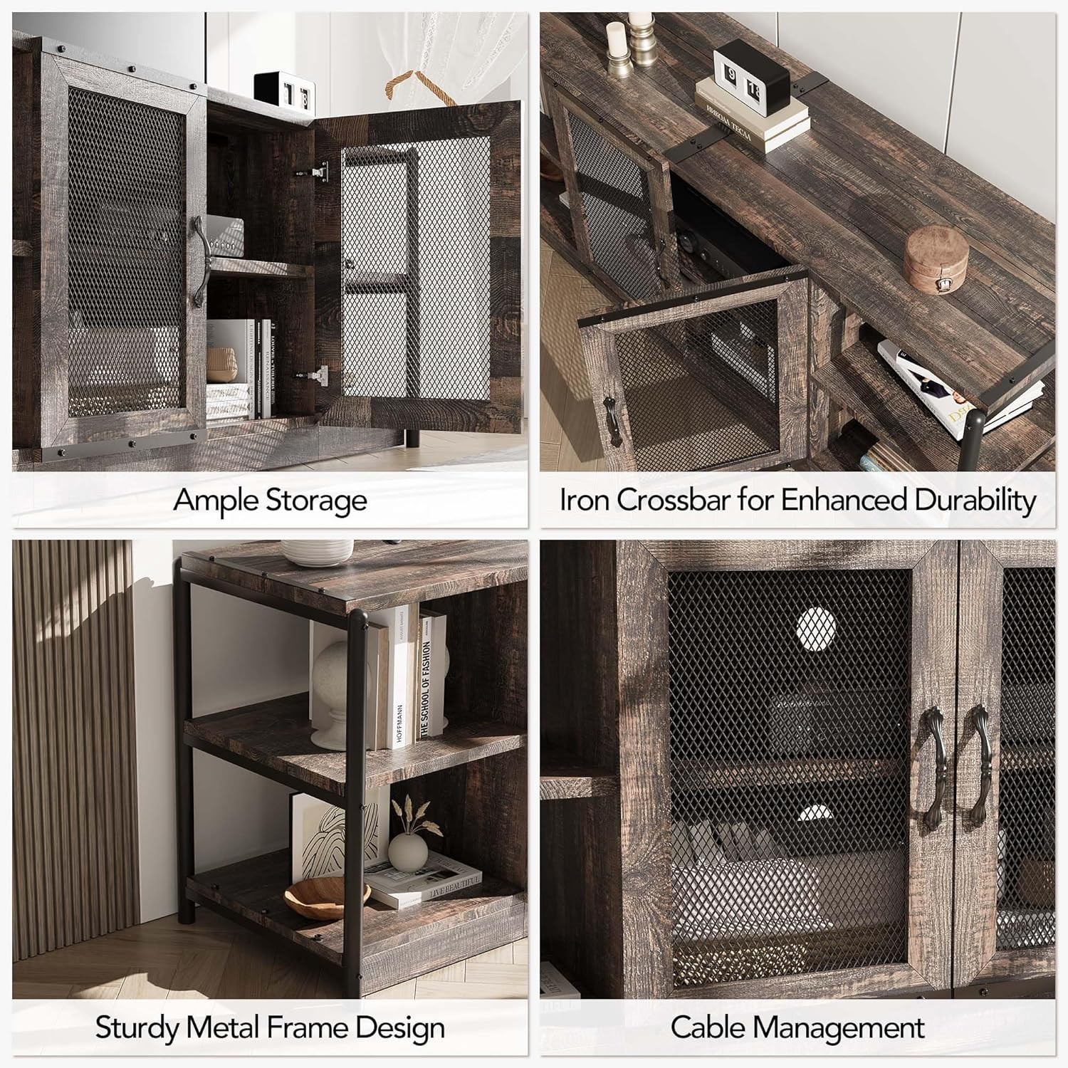 Farmhouse TV Stand for 65/70/75 inch TVs Wood Entertainment Center TV Console