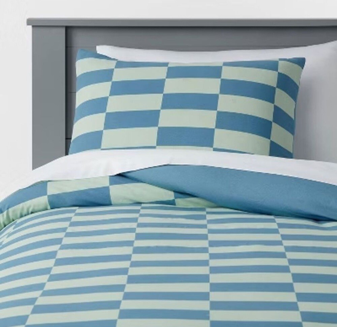3pc Pillowfort Kids' Bedding Comforter Set Checkers Cotton OEKO-TEX FULL/Queen