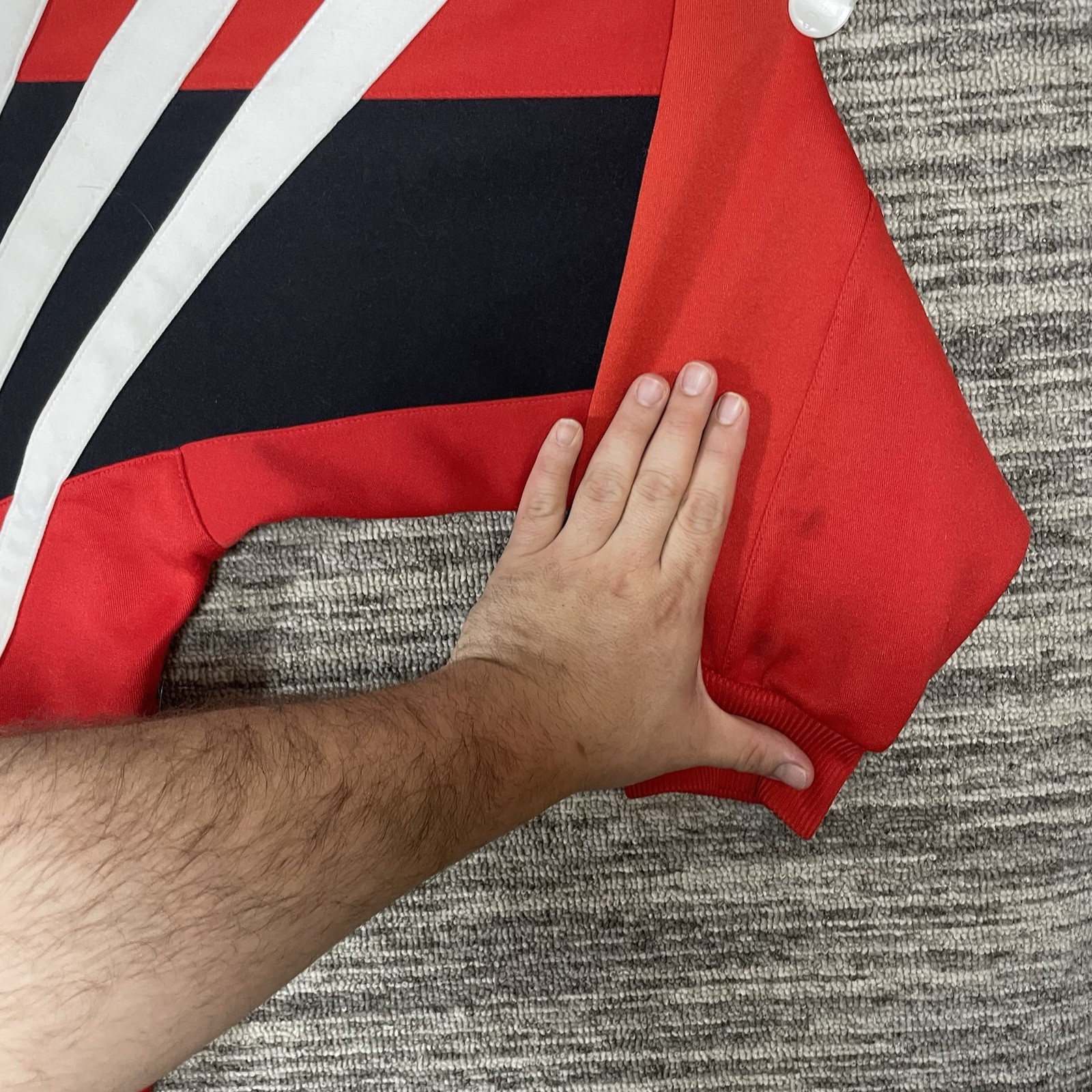 Vintage Adidas Red & Black Track Jacket White Striped Size XL (See Measurements)