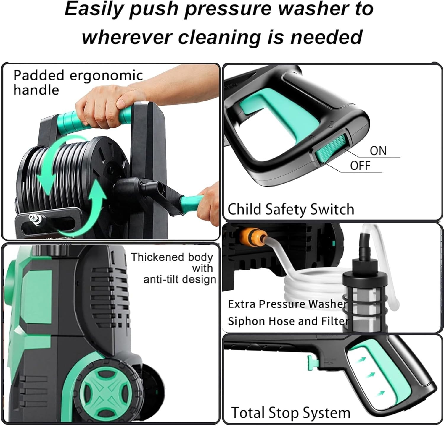 FOTING 5000-PSI, 2.3-3.3 GPM Adjustable Electric Pressure Washer with 4 Nozzles