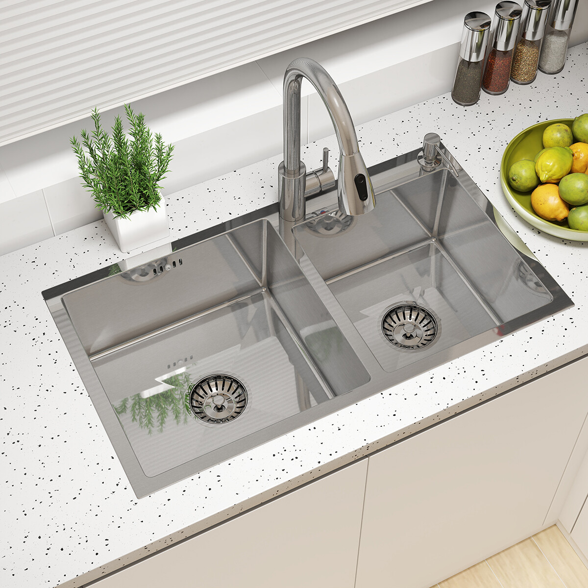 30"/32" Drop In Kitchen Sink Silver Stainless Steel Large Double Bowl Top Mount