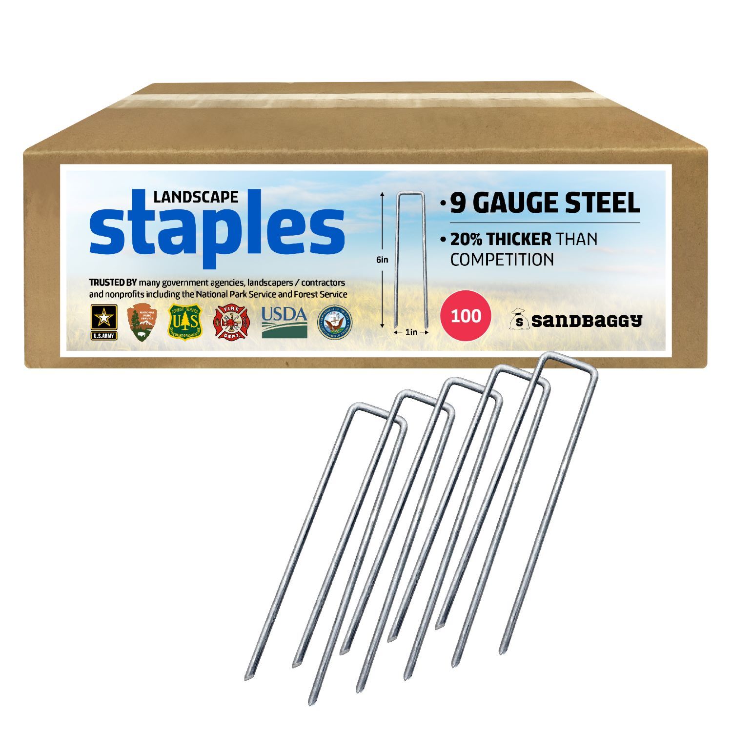 Sandbaggy 9 GAUGE Landscape Staples - 20% Thicker - SOD Staples Garden Stakes