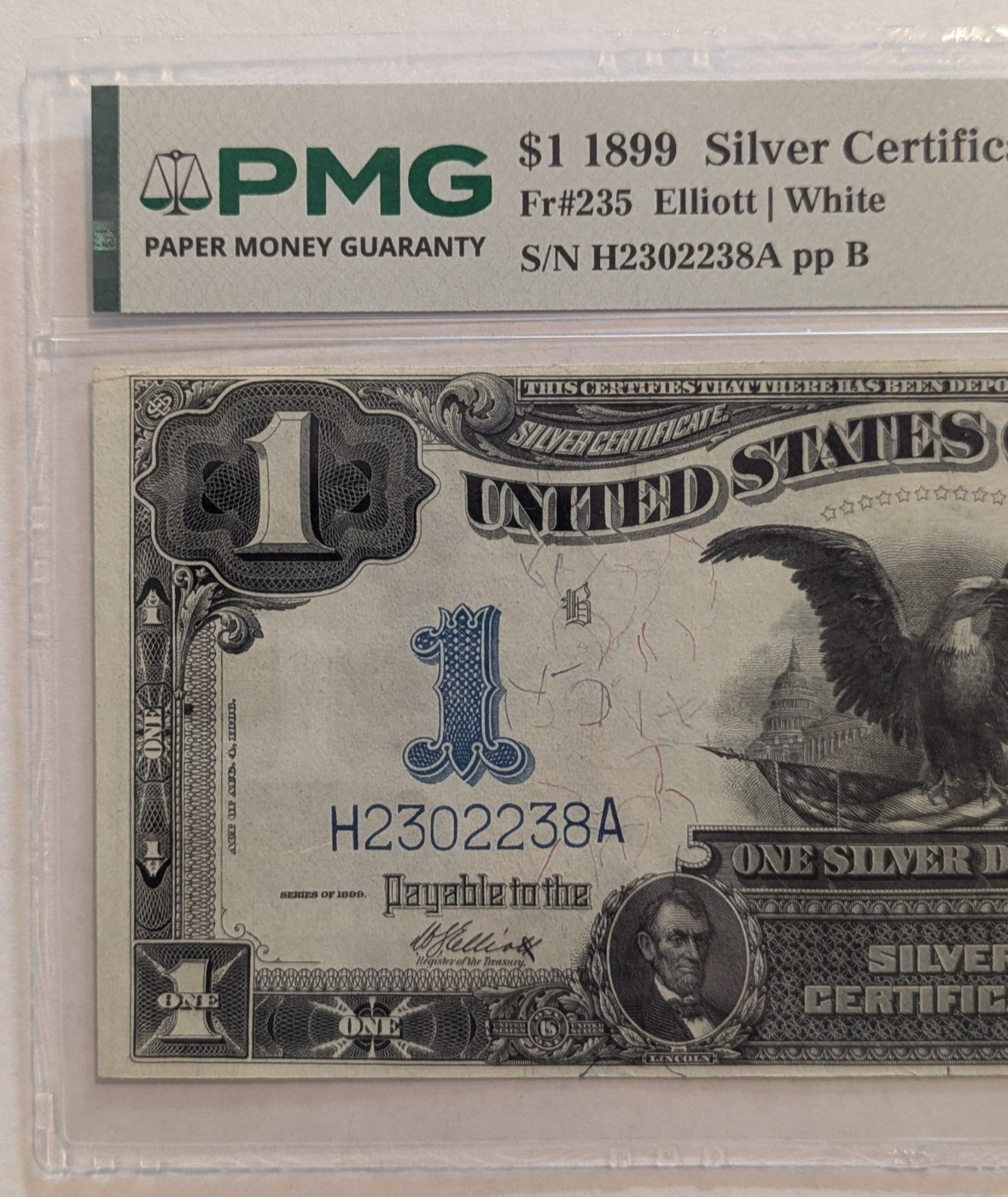 1899 $1 🦅 BLACK EAGLE SILVER CERTIFICATE 🦅 PMG 55 AU ~ About UNC🦅 Fr 235