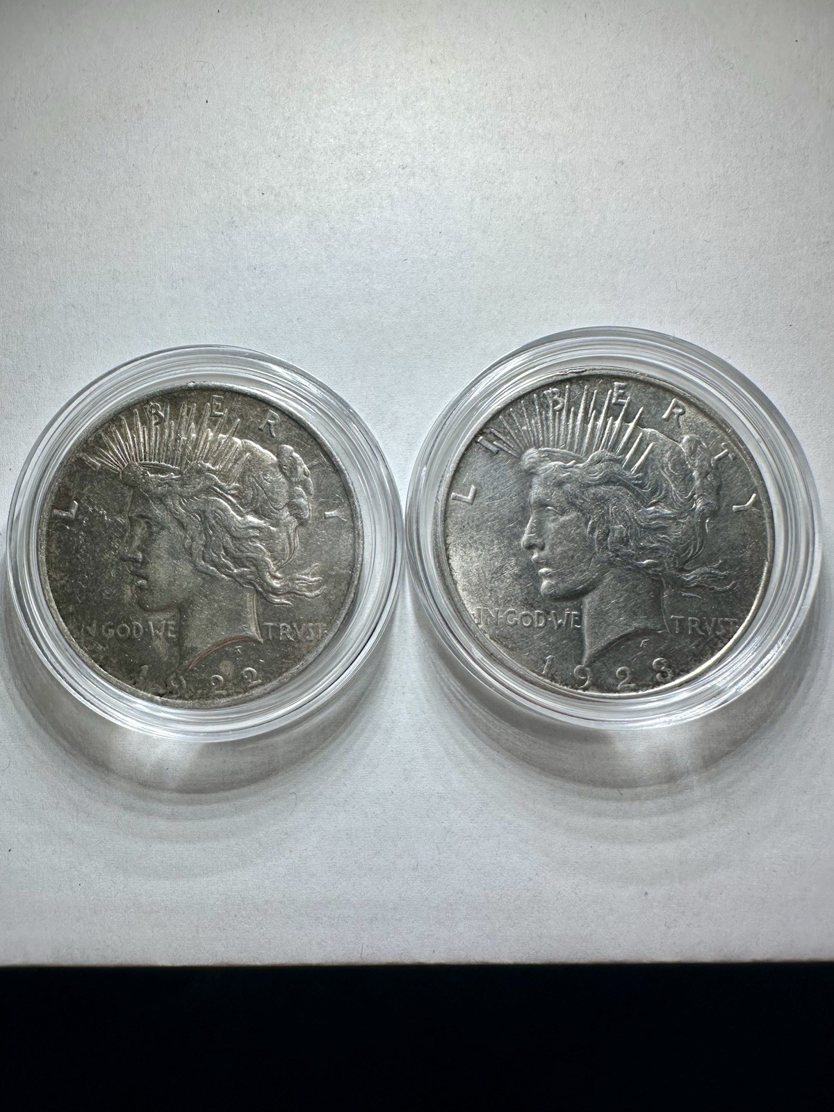 Set Of 2 1922 1923-D Peace Silver Dollars