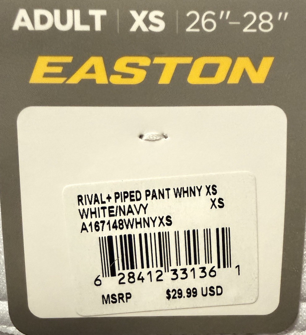 Easton Rivals Plus Men’s White With Navy Piping Full Length Baseball Pant NWT