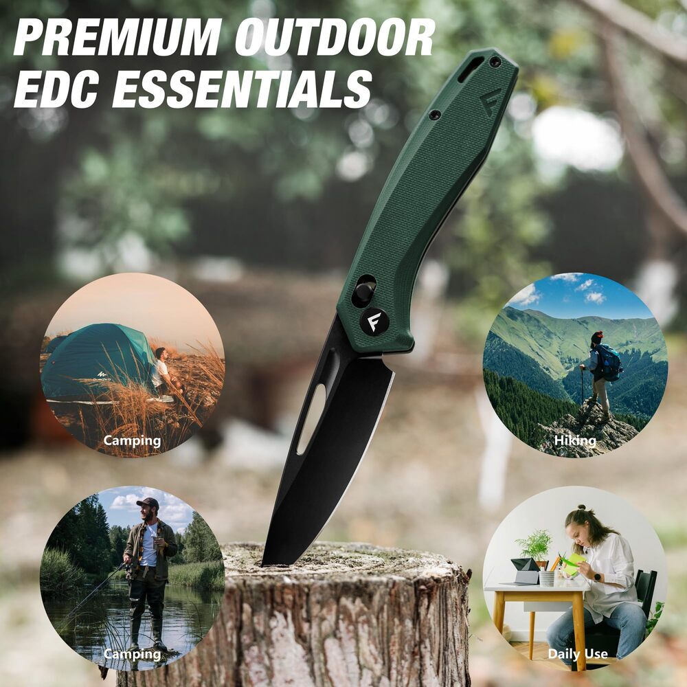 FLISSA Tactical Folding Pocket Knife Axis Lock 3.5" D2 Steel Blade G10 Handle US